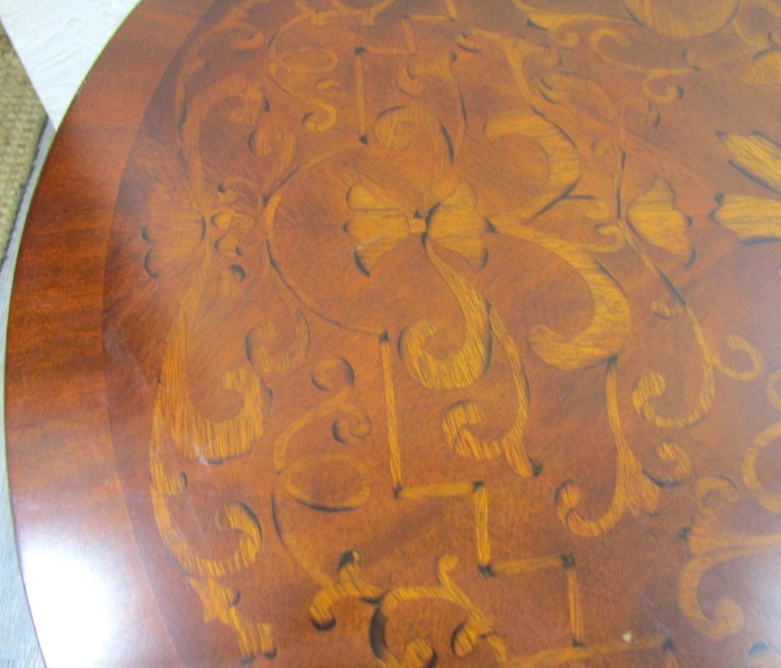 1990s Maitland-Smith Empire Pedestal Based Inlaid Marquetry Top Occasional Table - 5