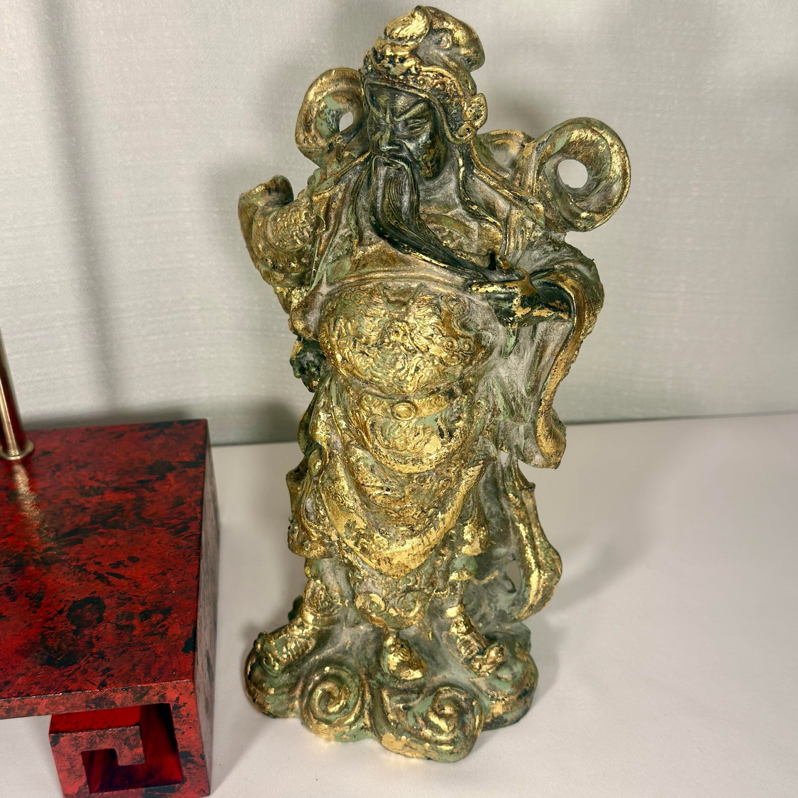 Vintage Tony Duquette Style Bespoke Parcel Gilt Guan Yu Table Lamp by Turtle & Crane -Newly Painted - 14