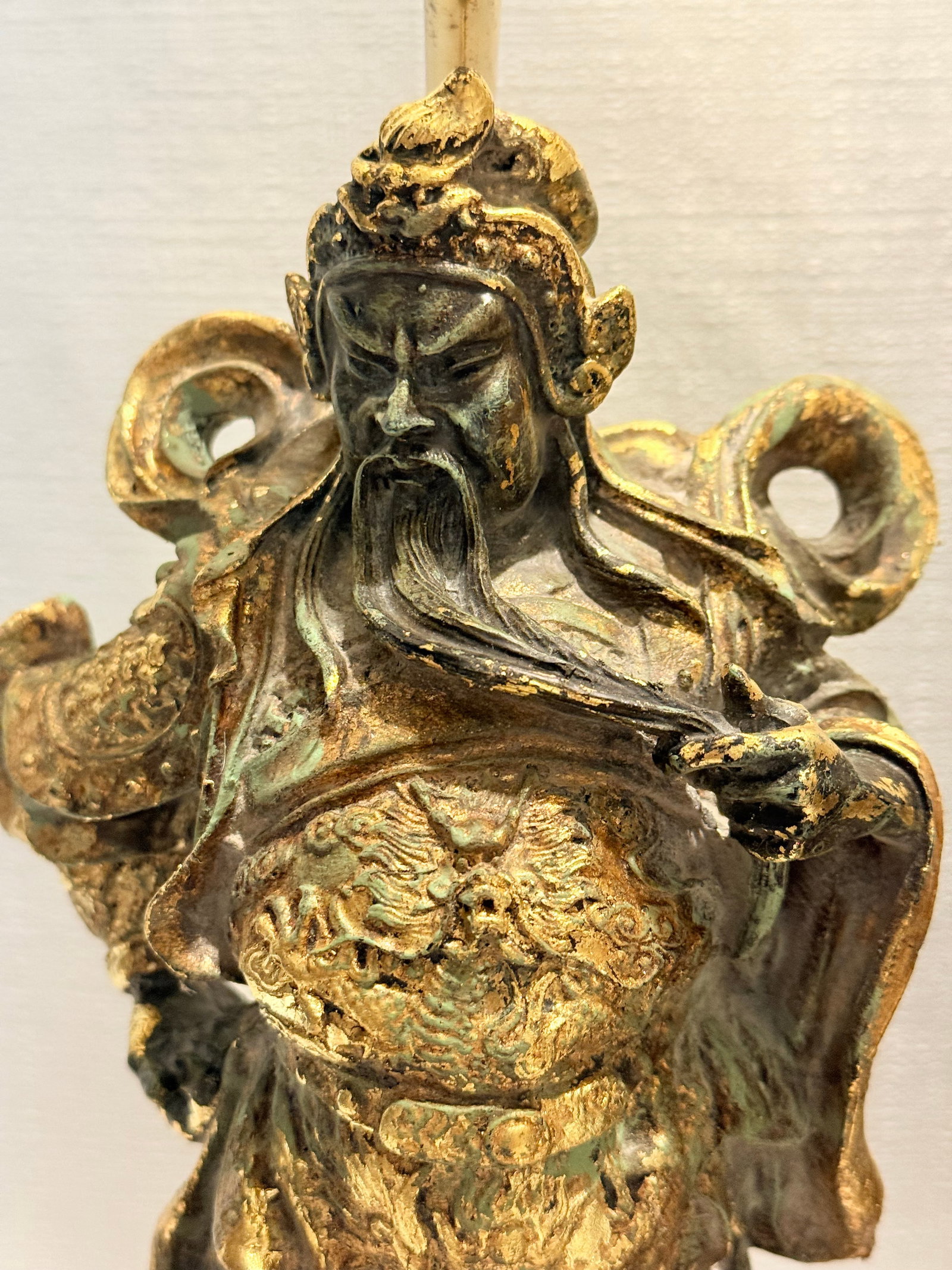 Vintage Tony Duquette Style Bespoke Parcel Gilt Guan Yu Table Lamp by Turtle & Crane -Newly Painted - 5