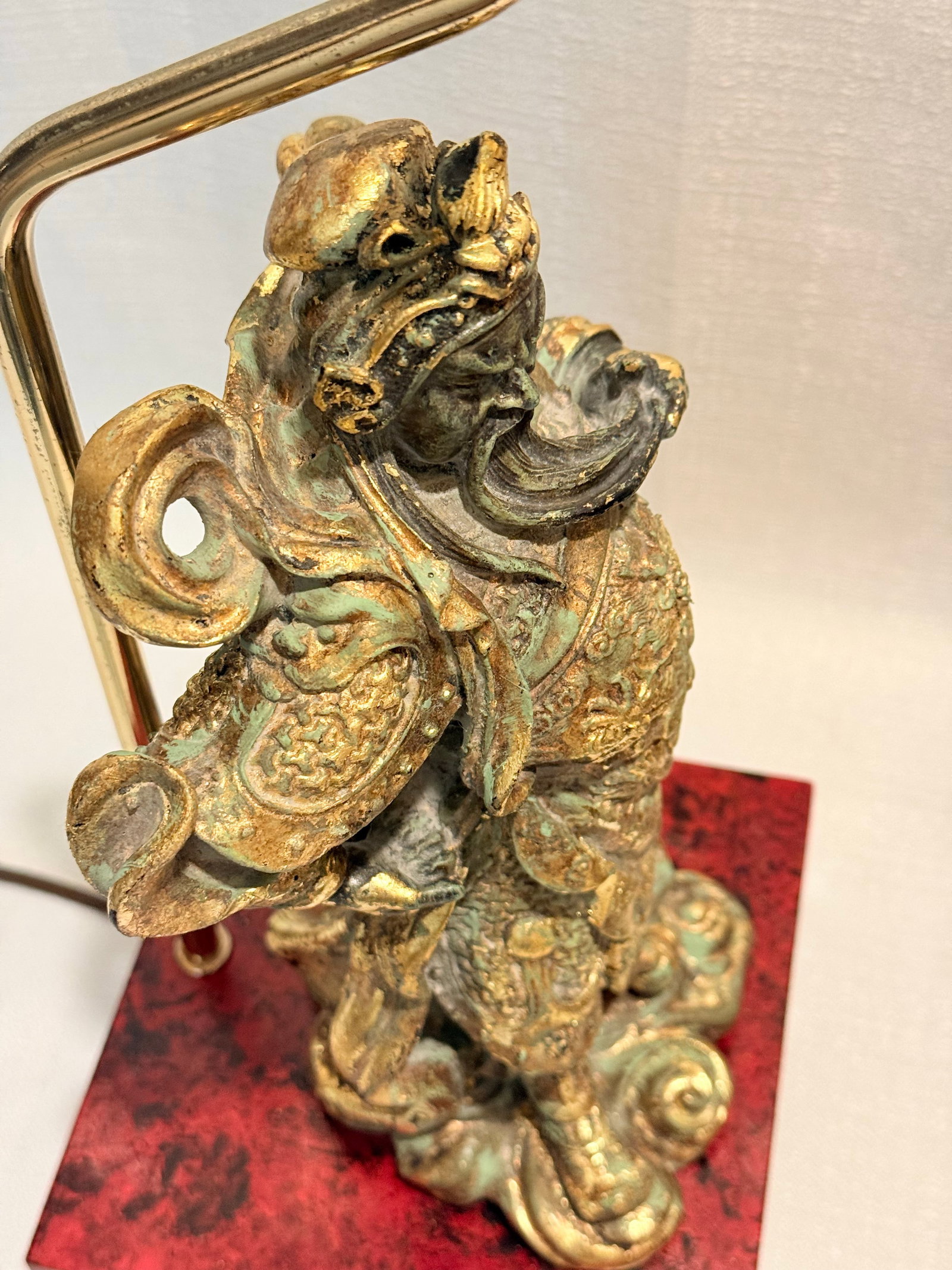 Vintage Tony Duquette Style Bespoke Parcel Gilt Guan Yu Table Lamp by Turtle & Crane -Newly Painted - 9