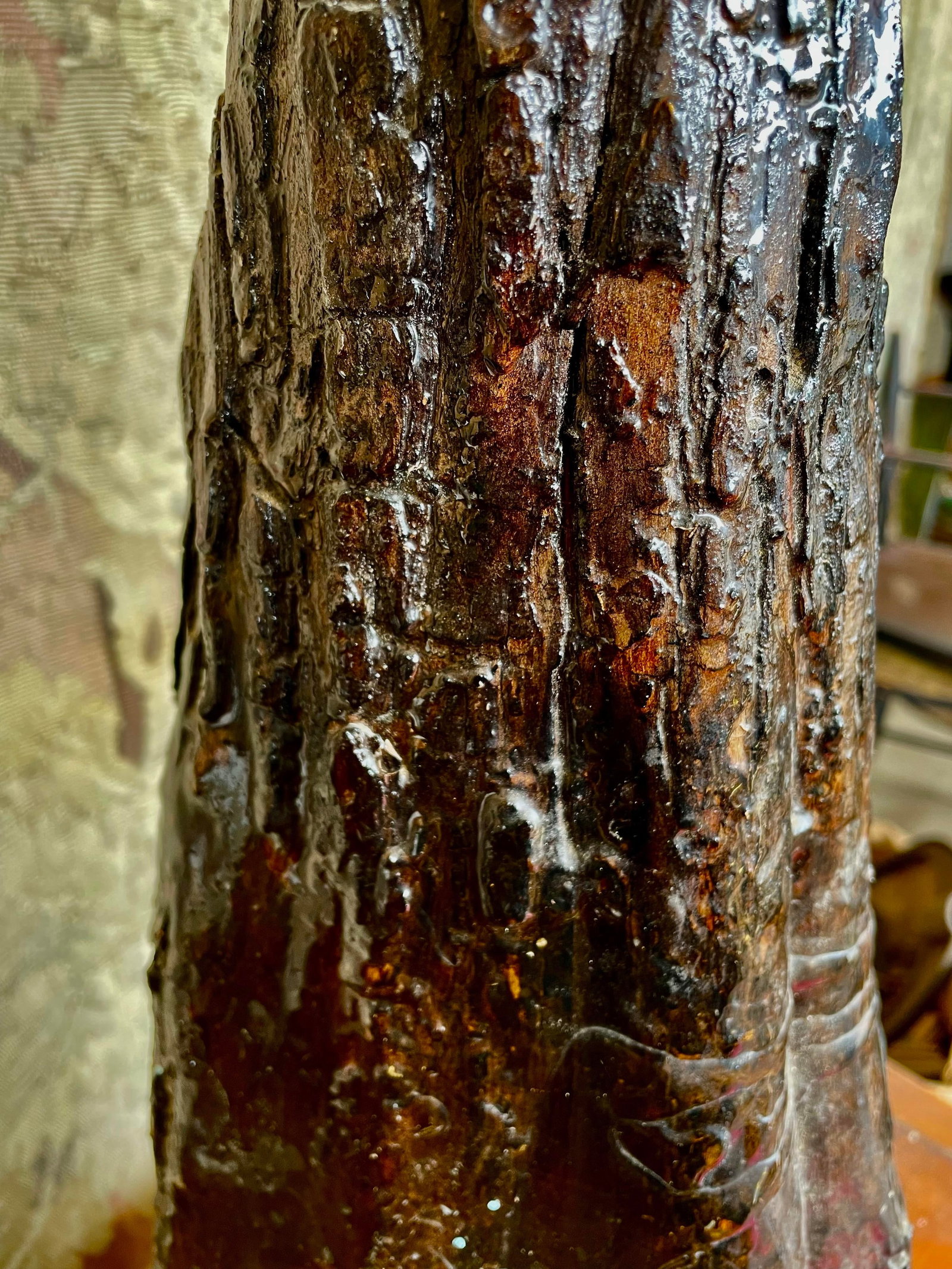 Mid 20th Century Adirondack Cabin Rustic Style Handmade Burl Wood Table Lamp Bark Clock Lacquered - 12