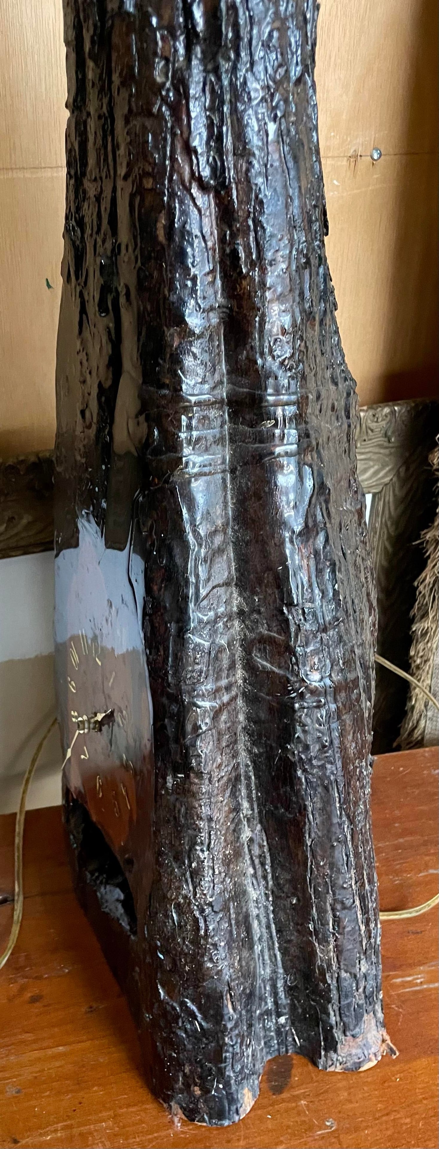 Mid 20th Century Adirondack Cabin Rustic Style Handmade Burl Wood Table Lamp Bark Clock Lacquered - 3