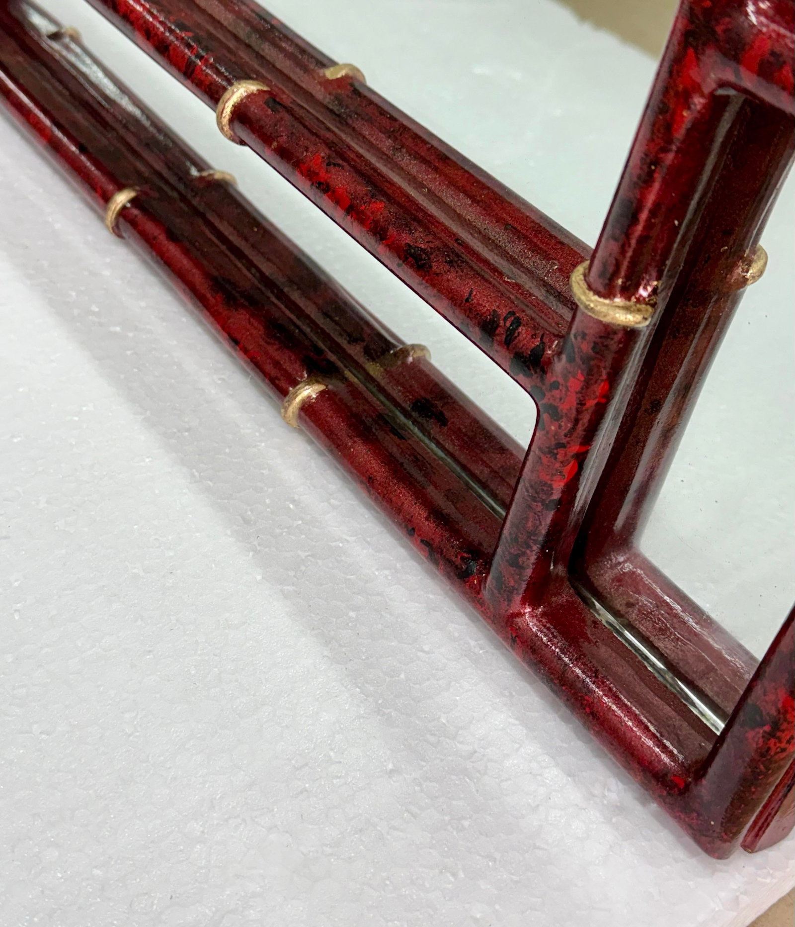 Vintage Palm Beach Regency Newly Painted Red Faux Tortoiseshell & Parcel Gilt Wall Mirror - 10