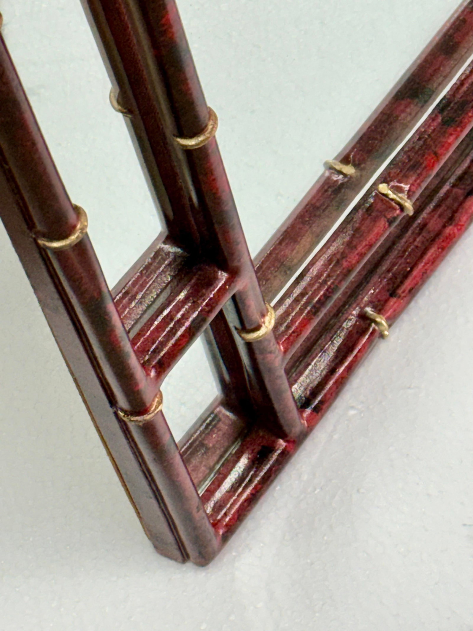 Vintage Palm Beach Regency Newly Painted Red Faux Tortoiseshell & Parcel Gilt Wall Mirror - 5