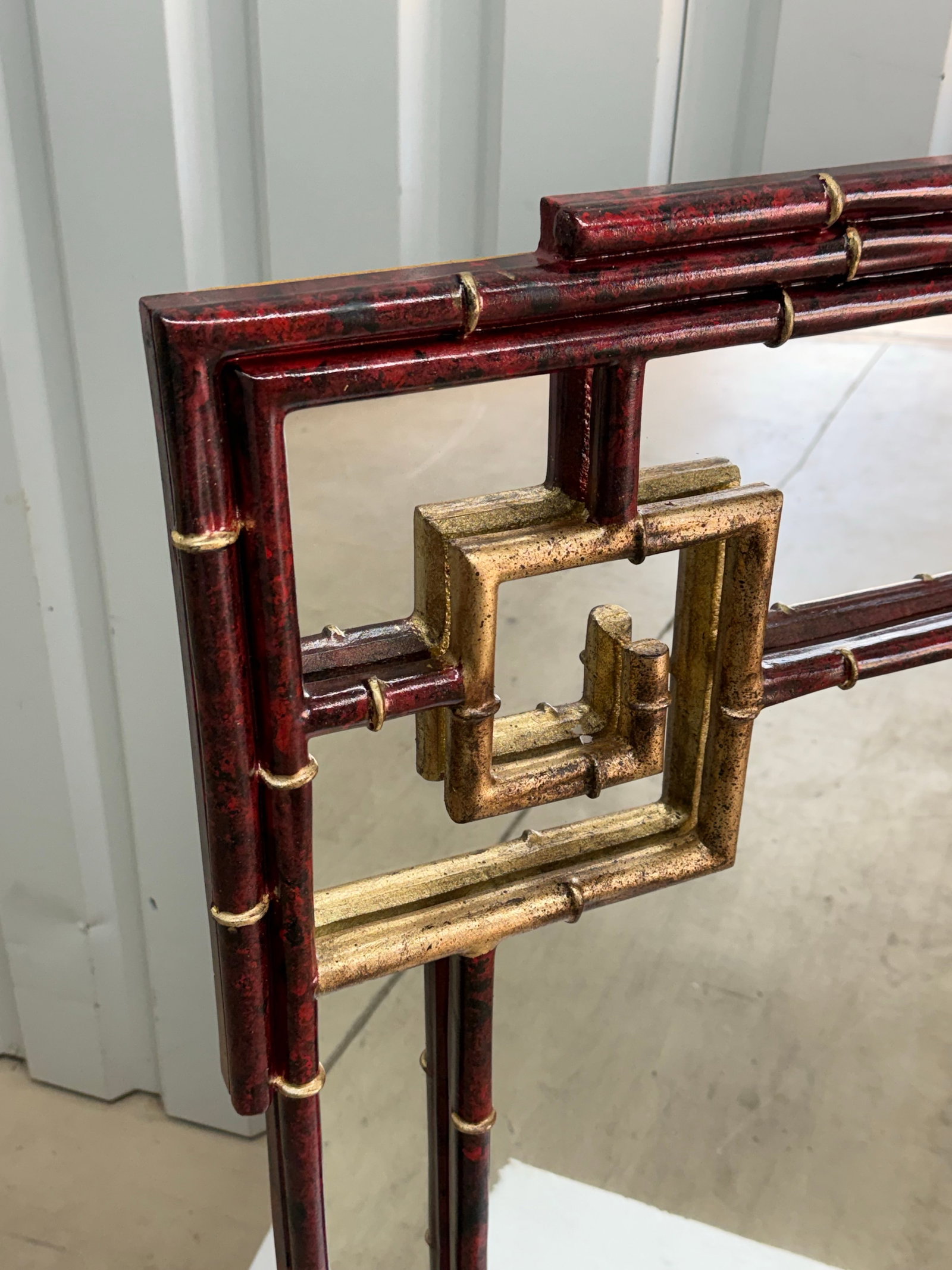 Vintage Palm Beach Regency Newly Painted Red Faux Tortoiseshell & Parcel Gilt Wall Mirror - 6
