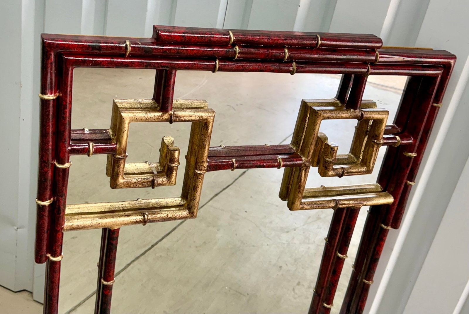 Vintage Palm Beach Regency Newly Painted Red Faux Tortoiseshell & Parcel Gilt Wall Mirror - 7