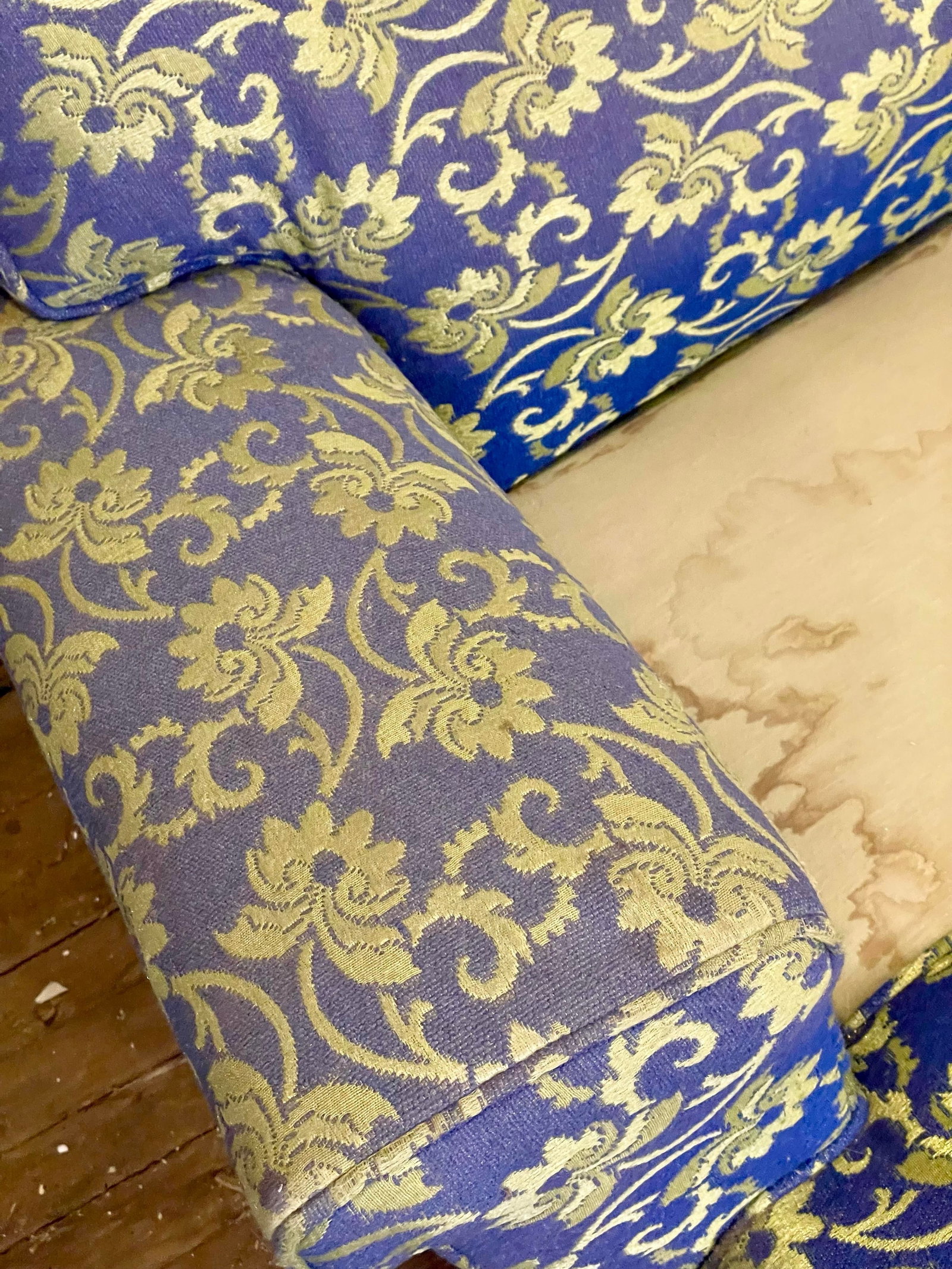 Mid 20th Century Blue Shiny & Matt Lime Green Floral Upholstery Club Lounge Chair - 11