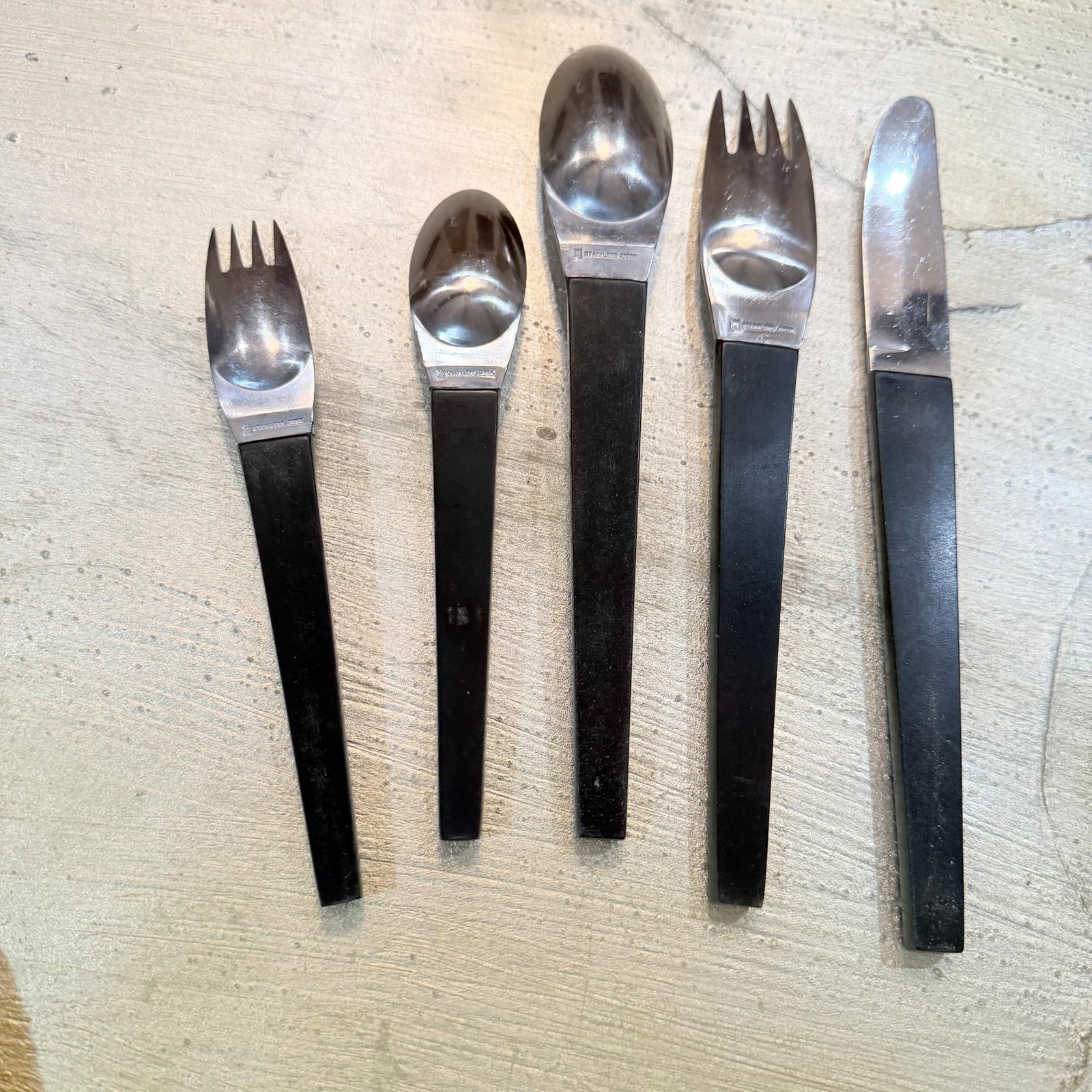 Stanley Roberts Japan Flatware Set, Carl Aubock Era Mid Century Modern - 7