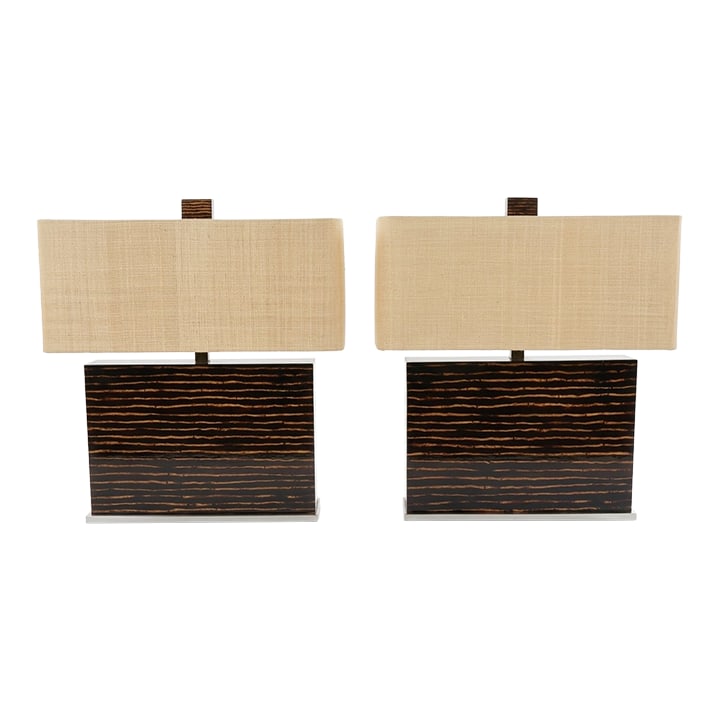 1990's Palecek Espresso Pencil Reed Table Lamps - A Pair: Turning the Past into Stunning Decor for Today. Finding a matching pair of authentic Palecek lamps from this era in "time-capsule" condition"”complete with their original manufacturer hang