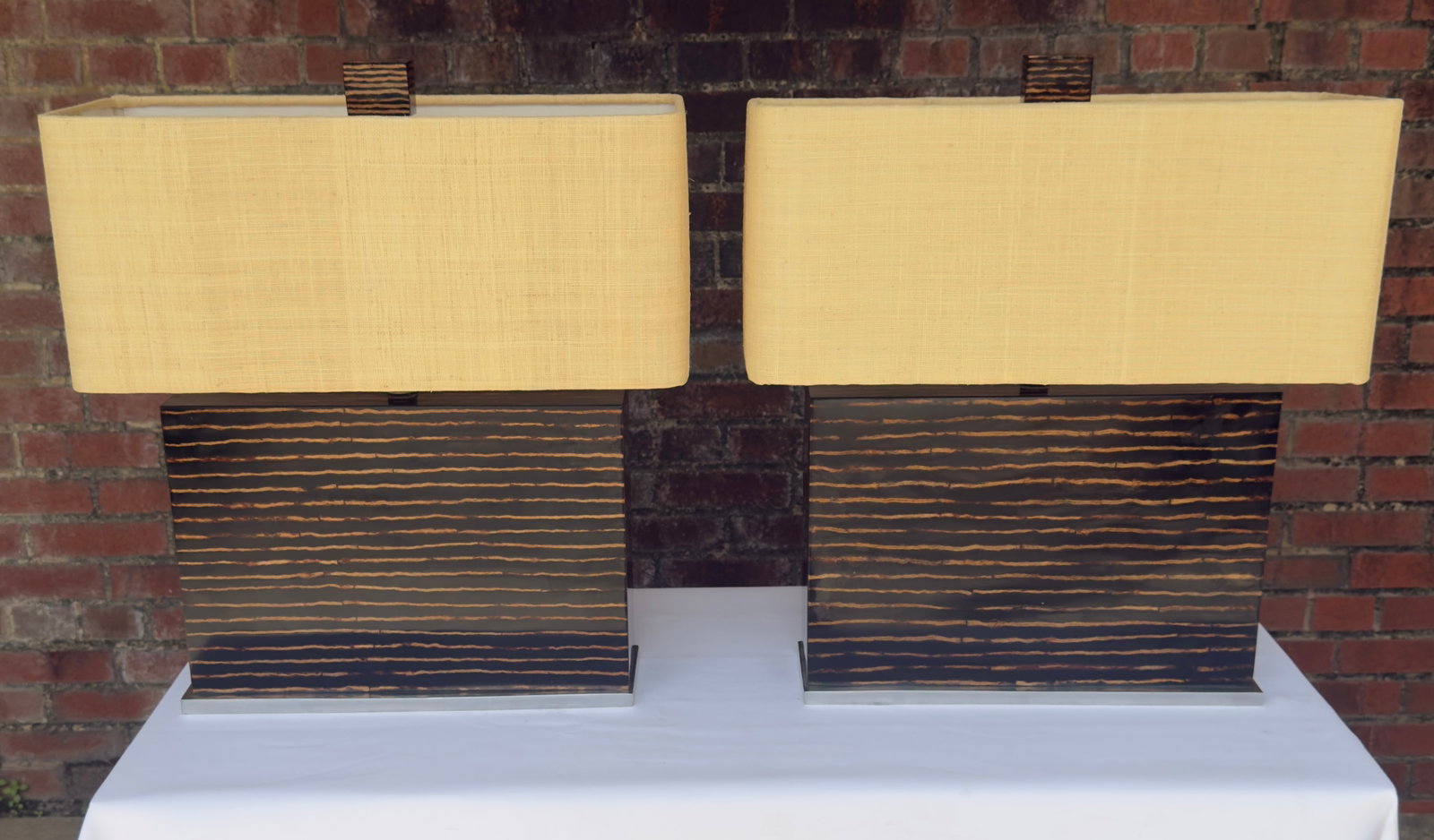 1990's Palecek Espresso Pencil Reed Table Lamps - A Pair - 3