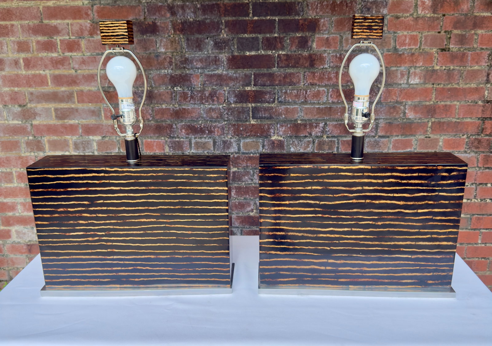 1990's Palecek Espresso Pencil Reed Table Lamps - A Pair - 4