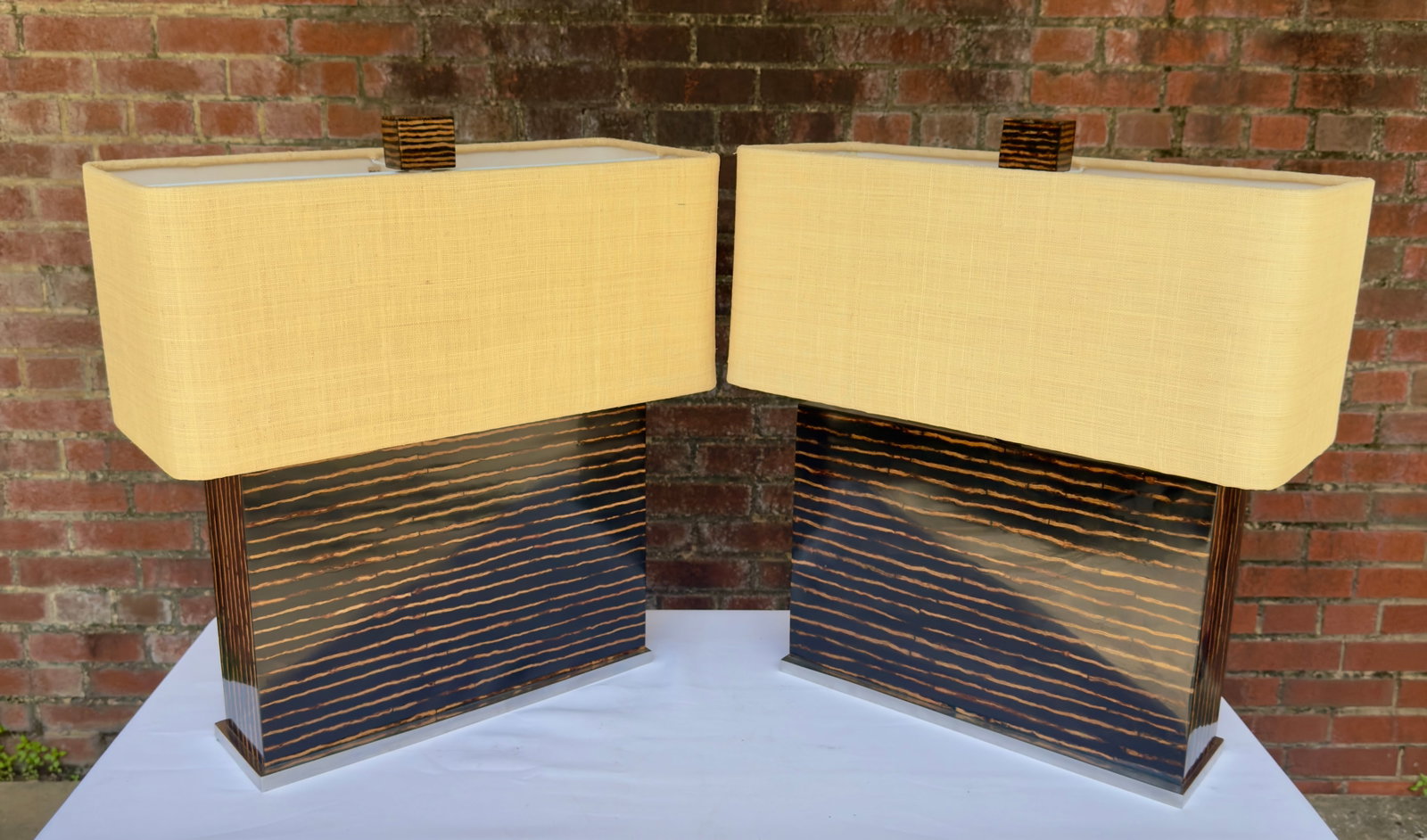 1990's Palecek Espresso Pencil Reed Table Lamps - A Pair - 5