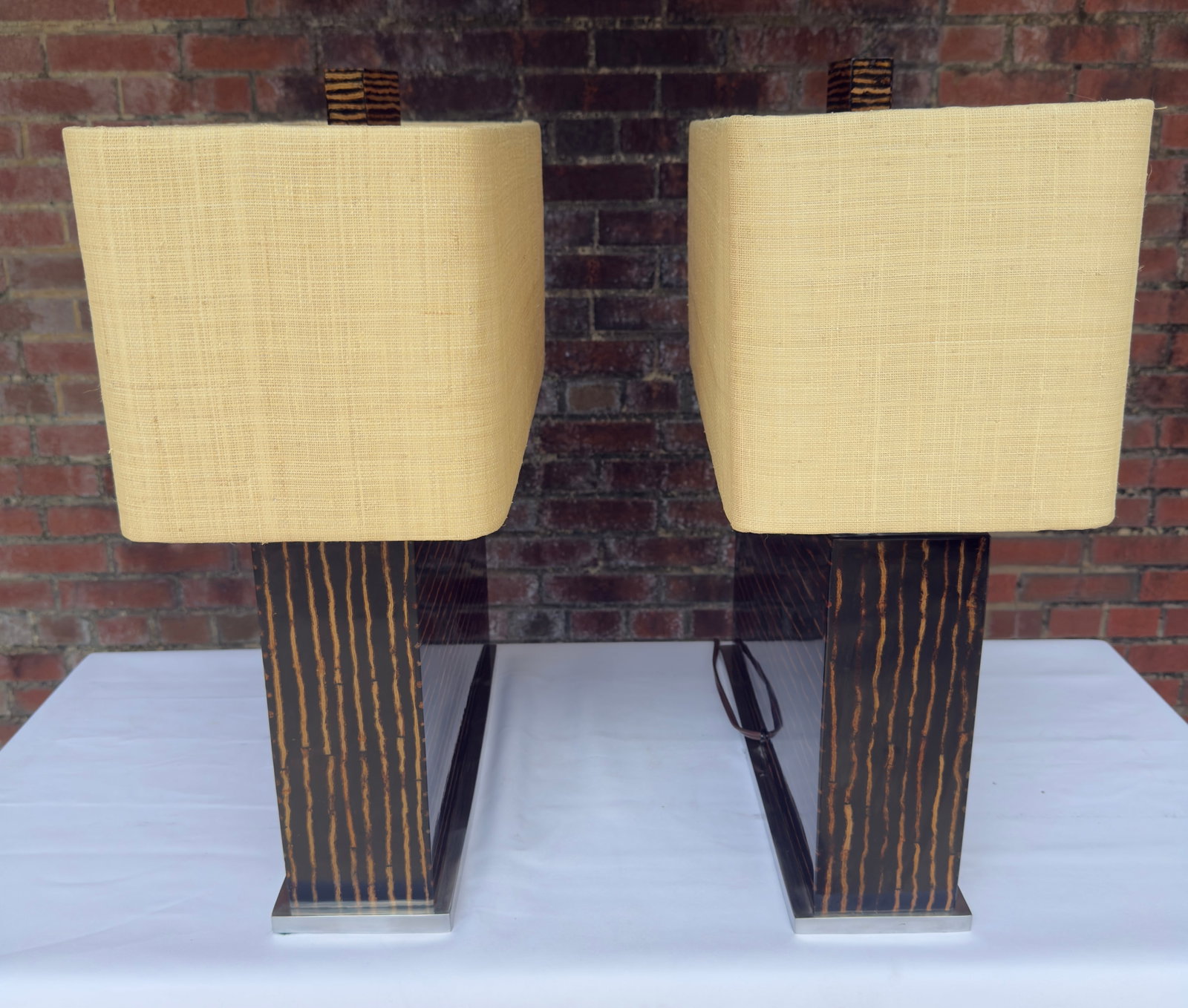 1990's Palecek Espresso Pencil Reed Table Lamps - A Pair - 6