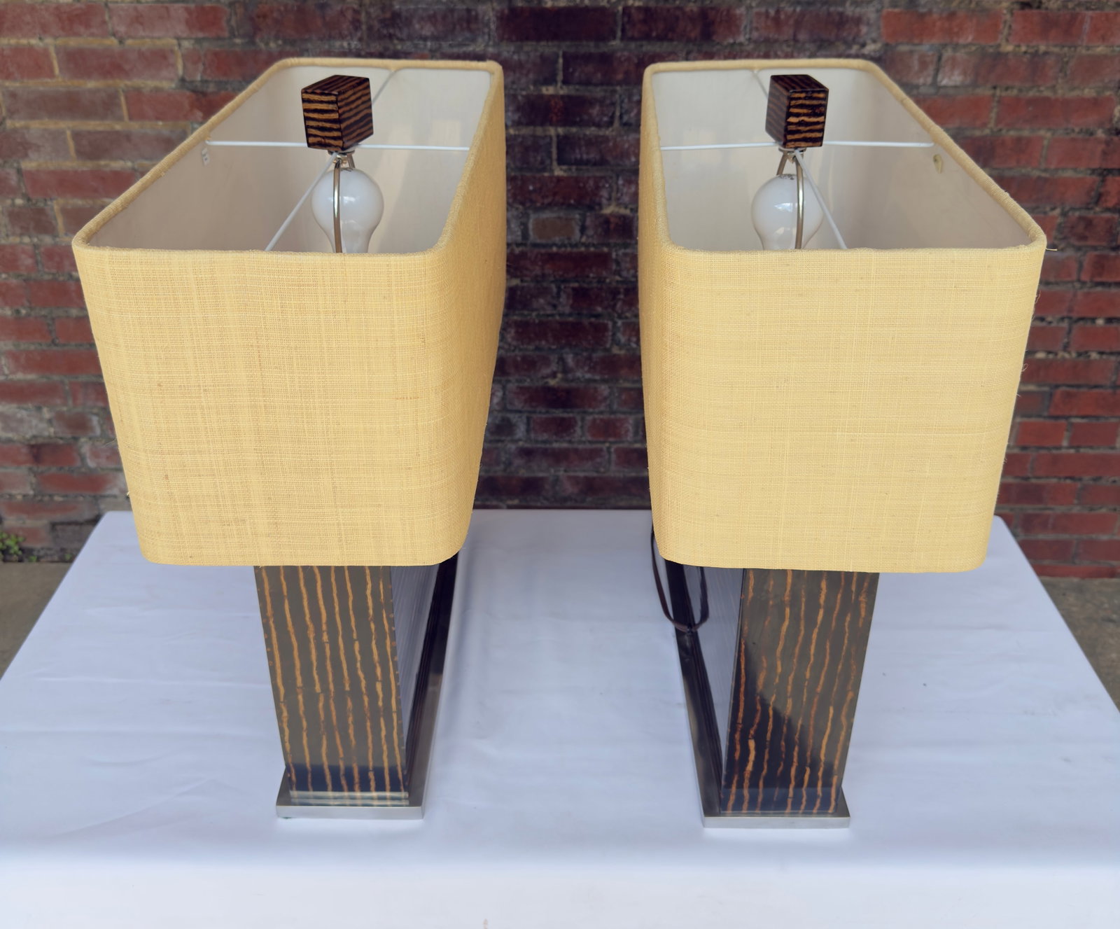 1990's Palecek Espresso Pencil Reed Table Lamps - A Pair - 7