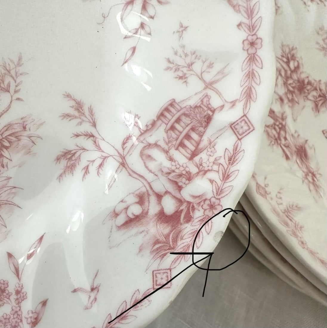 Vintage Shabby Chic Queens "Chelsea Toile" Pink Dinnerware Set of 53 - 11