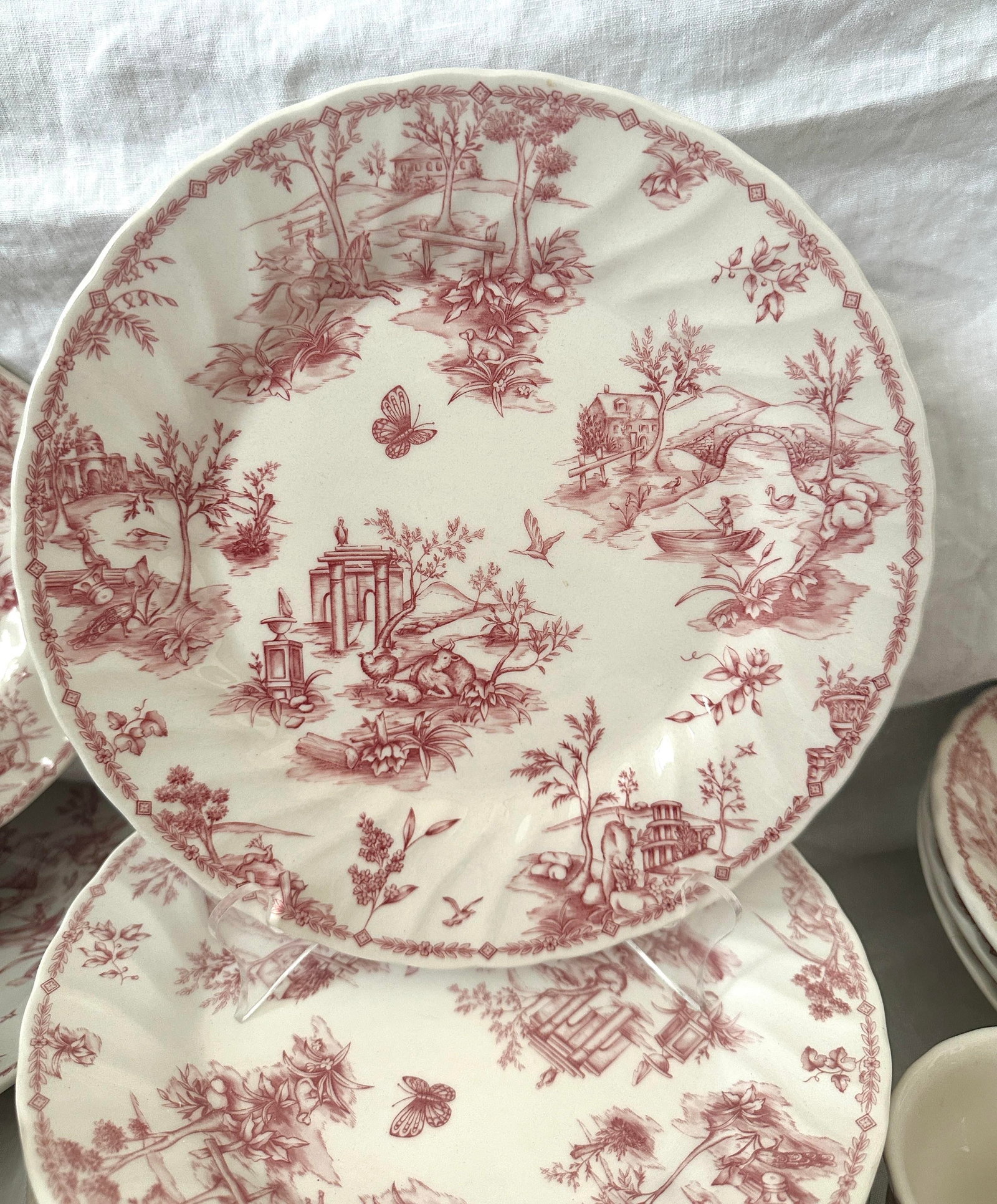Vintage Shabby Chic Queens "Chelsea Toile" Pink Dinnerware Set of 53 - 3