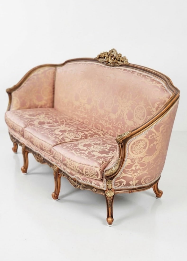 1960s French Style Settee Gold Leaf Loveseat Sofa - 3