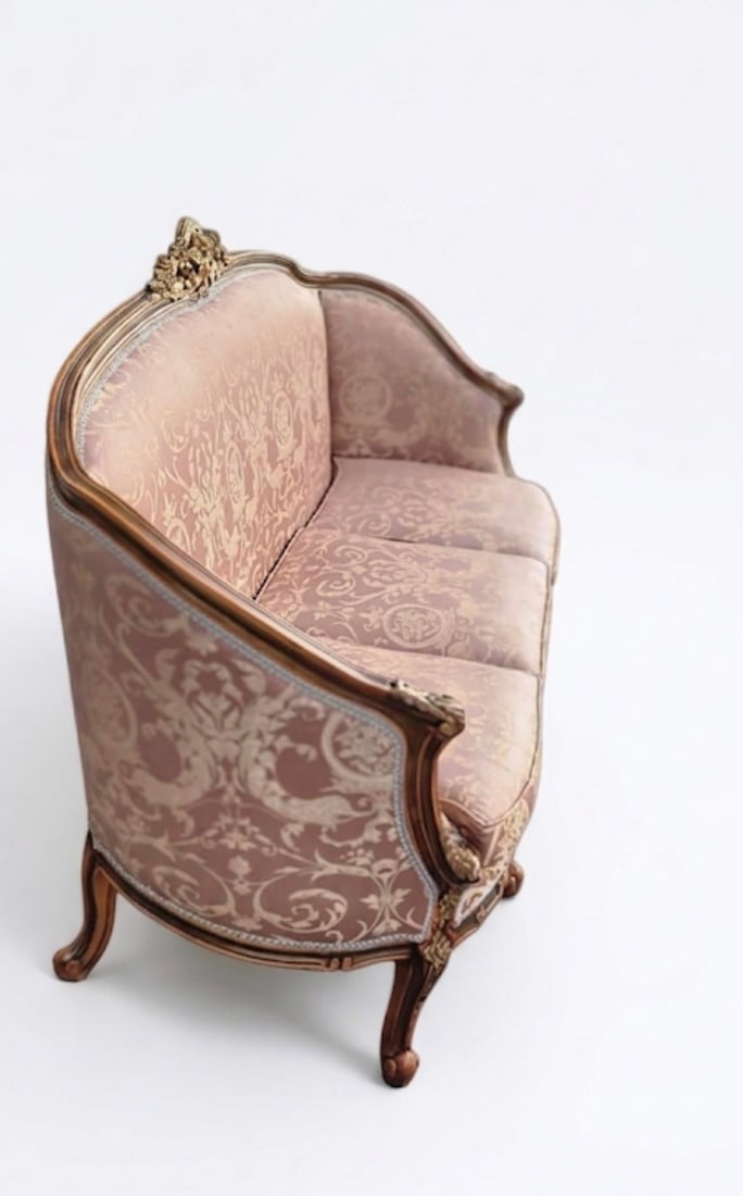 1960s French Style Settee Gold Leaf Loveseat Sofa - 4