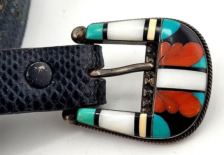 Rare Native American Zuni C & D Cooche Cooeyate Signed Inlay Sterling 2 Pc Ranger Lizard Belt - 2