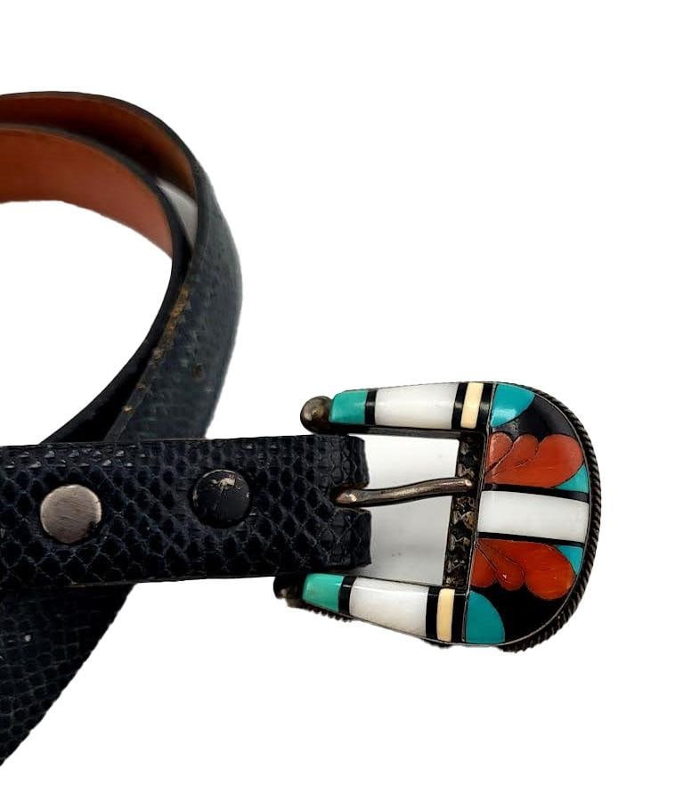 Rare Native American Zuni C & D Cooche Cooeyate Signed Inlay Sterling 2 Pc Ranger Lizard Belt - 3