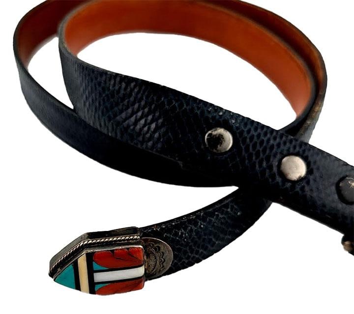 Rare Native American Zuni C & D Cooche Cooeyate Signed Inlay Sterling 2 Pc Ranger Lizard Belt - 7