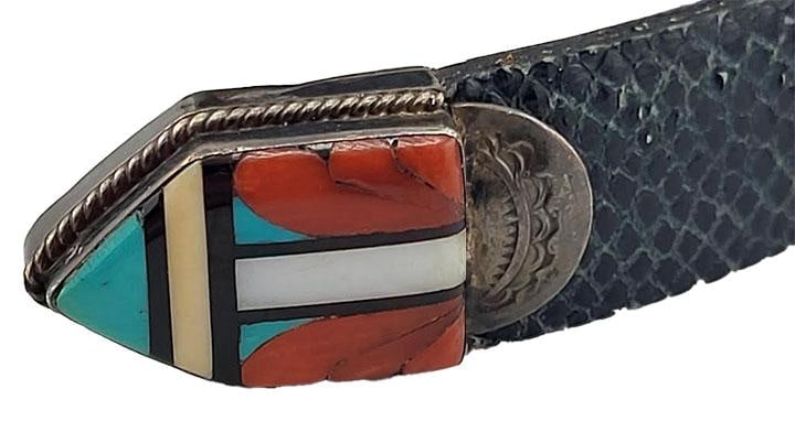 Rare Native American Zuni C & D Cooche Cooeyate Signed Inlay Sterling 2 Pc Ranger Lizard Belt - 8