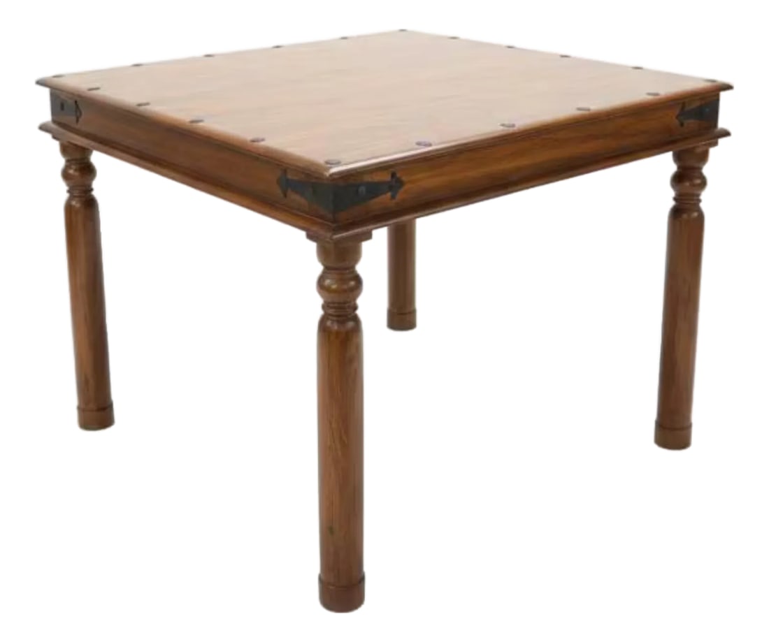 1990s Transitional Solid Wood Square Dining Table: Dimensions: 40" W x 40" D x 30" H Bring warmth and timeless craftsmanship into your space with this beautifully crafted 40" square dining table. Made from solid sheesham wood "” a durable