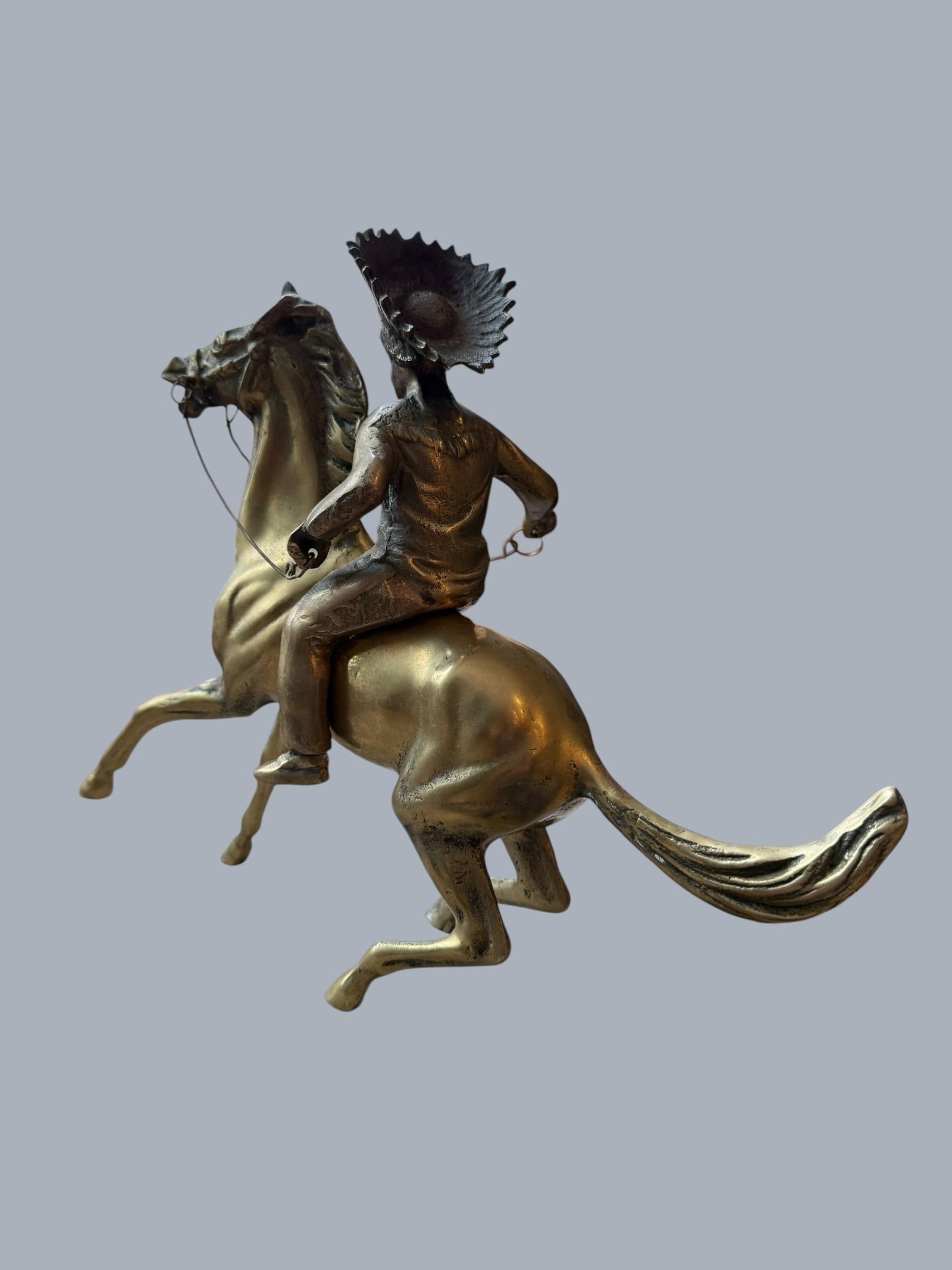 1960s Brass Sculpture Native American Chief Running Horse Figurine - 13