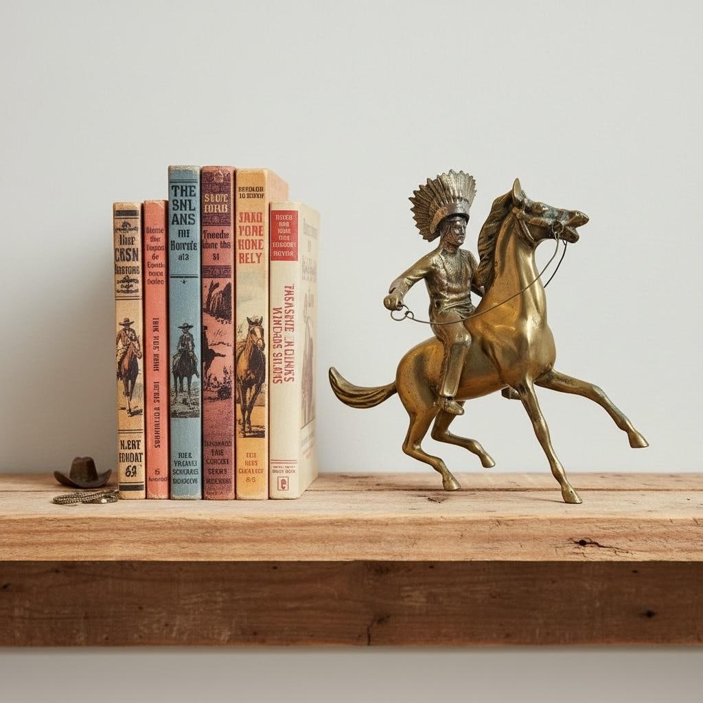 1960s Brass Sculpture Native American Chief Running Horse Figurine - 15