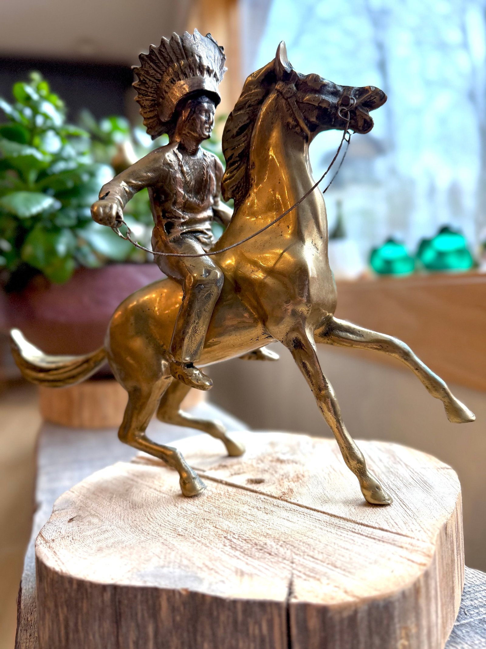 1960s Brass Sculpture Native American Chief Running Horse Figurine - 17