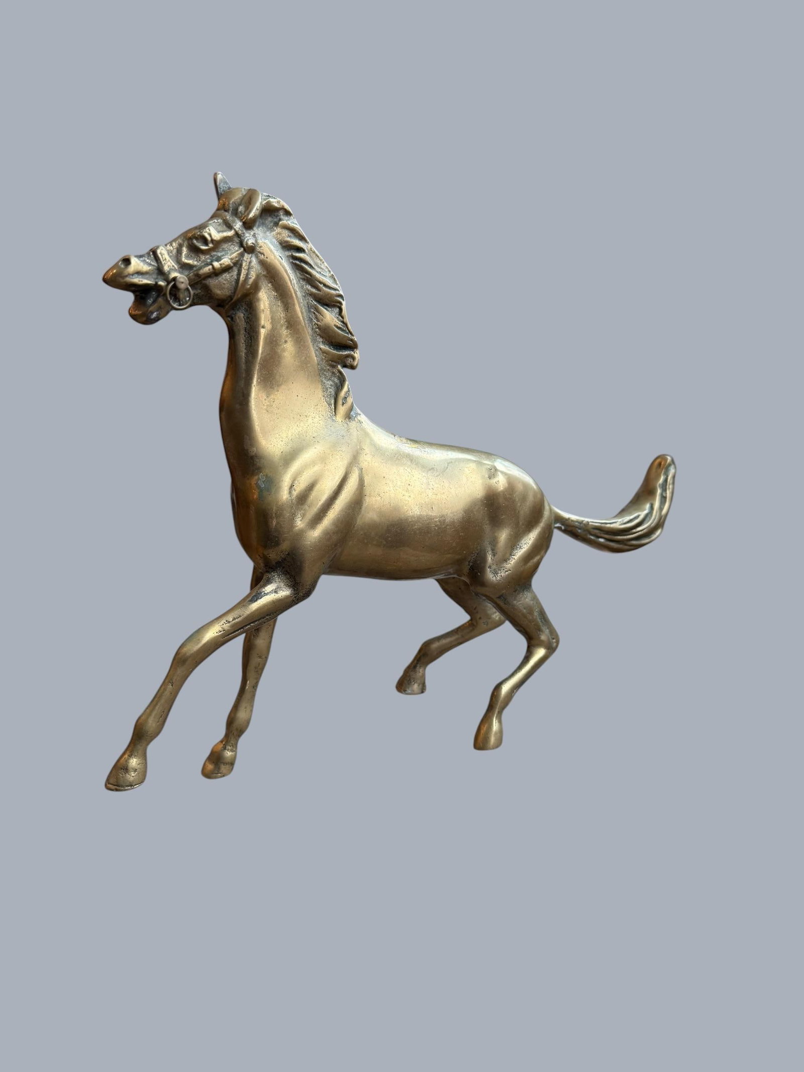 1960s Brass Sculpture Native American Chief Running Horse Figurine - 3
