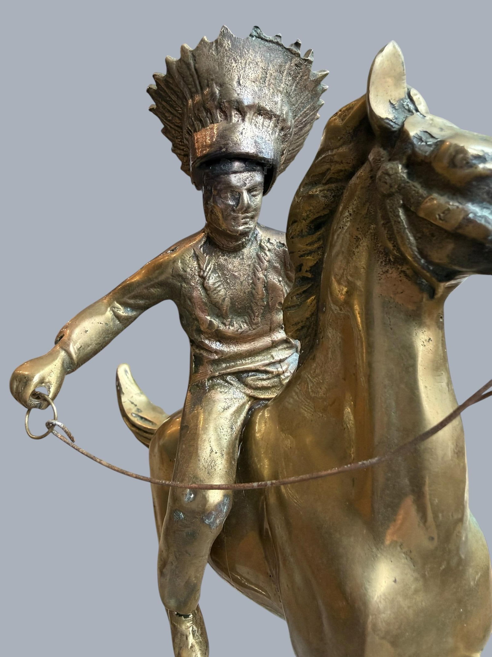1960s Brass Sculpture Native American Chief Running Horse Figurine - 6