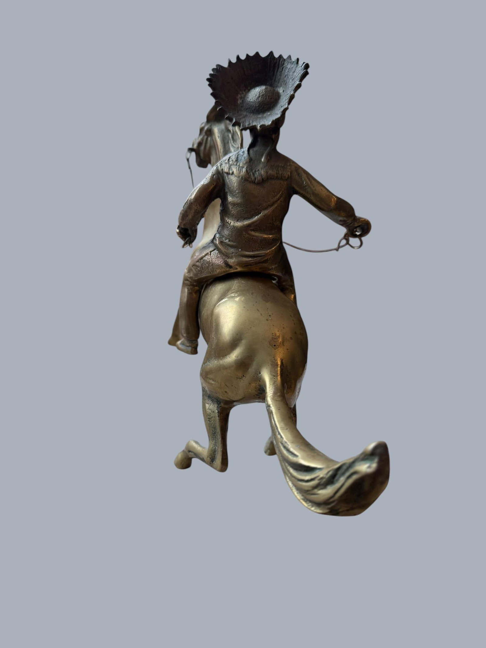 1960s Brass Sculpture Native American Chief Running Horse Figurine - 7
