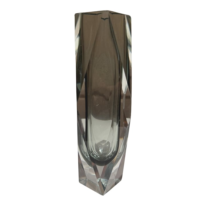 Murano Art Glass Vasesmoky Grey Sommerso Submerged Technique Mandruzzato: For your consideration, a mid-century vintage Murano art glass vase in a smoky grey color, featuring the "Sommerso" submerged technique. Attributed to designer Flavio Poli for the manufacturer