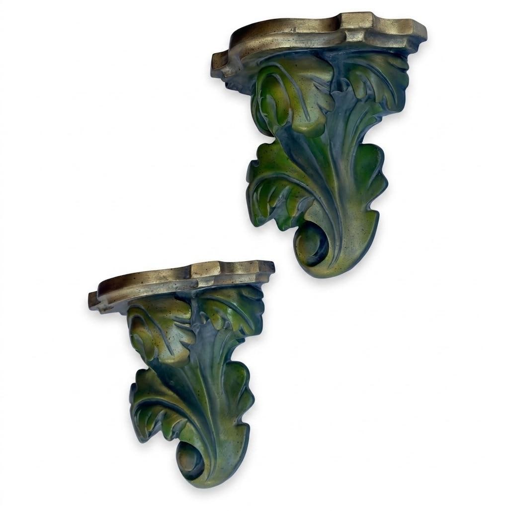 Vintage Palm Beach Regency Bespoke Parcel Gilt Green Brackets Newly Painted - A Pair - 11