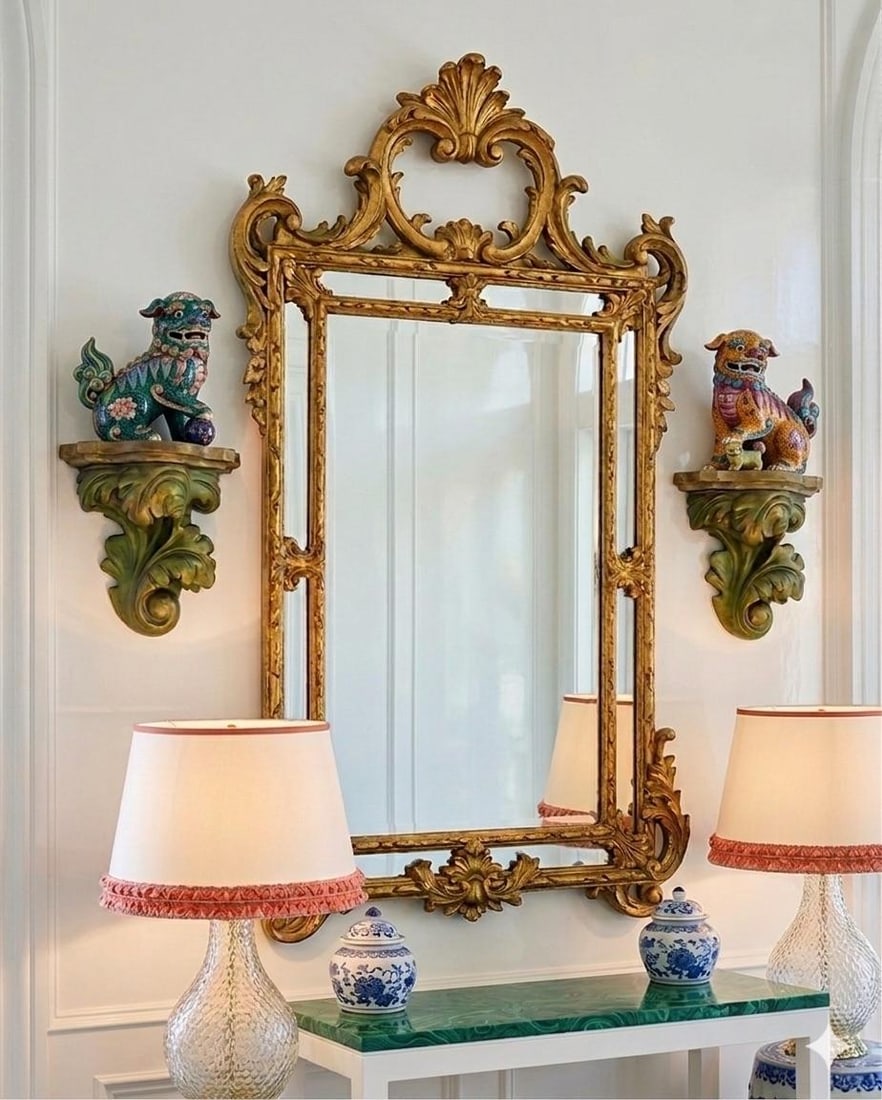 Vintage Palm Beach Regency Bespoke Parcel Gilt Green Brackets Newly Painted - A Pair - 2