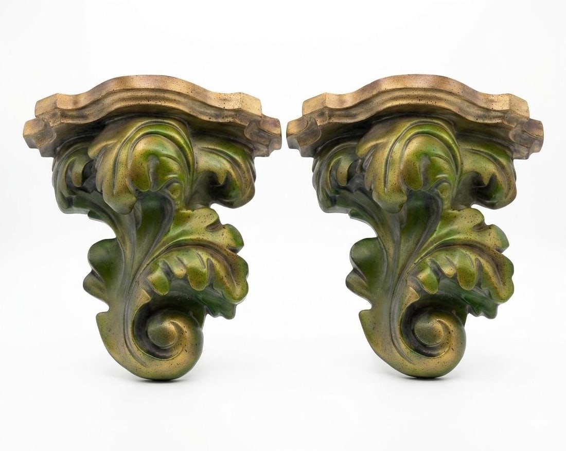 Vintage Palm Beach Regency Bespoke Parcel Gilt Green Brackets Newly Painted - A Pair - 9