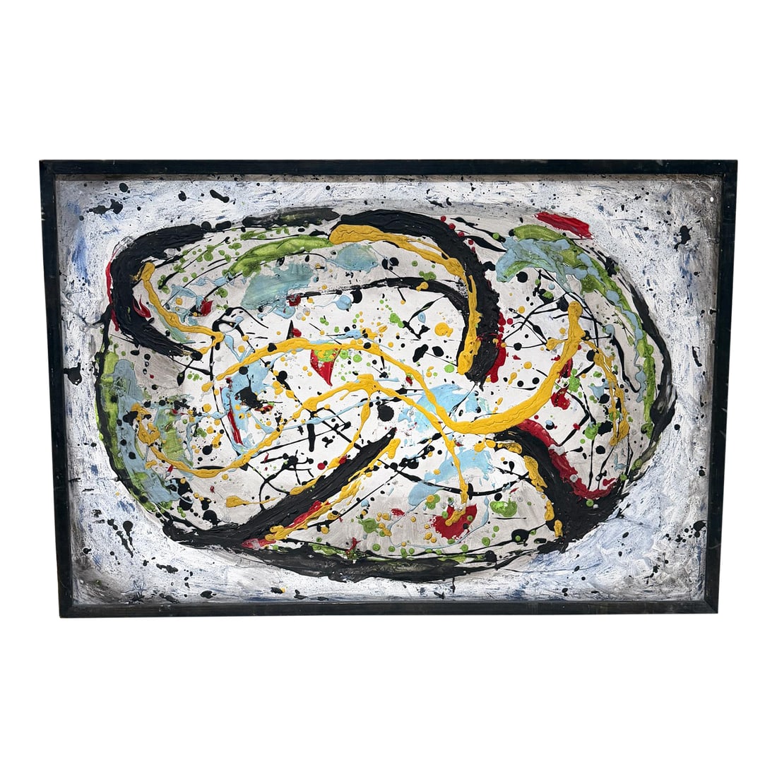Abstract Expressionist Painting Textured "Drip" or "Splatter" After Jackson Pollock: For your consideration, an abstract painting, featuring a textured "drip" or "splatter" style, resembles the work of artists within the Abstract Expressionist movement. Unsigned, no information on