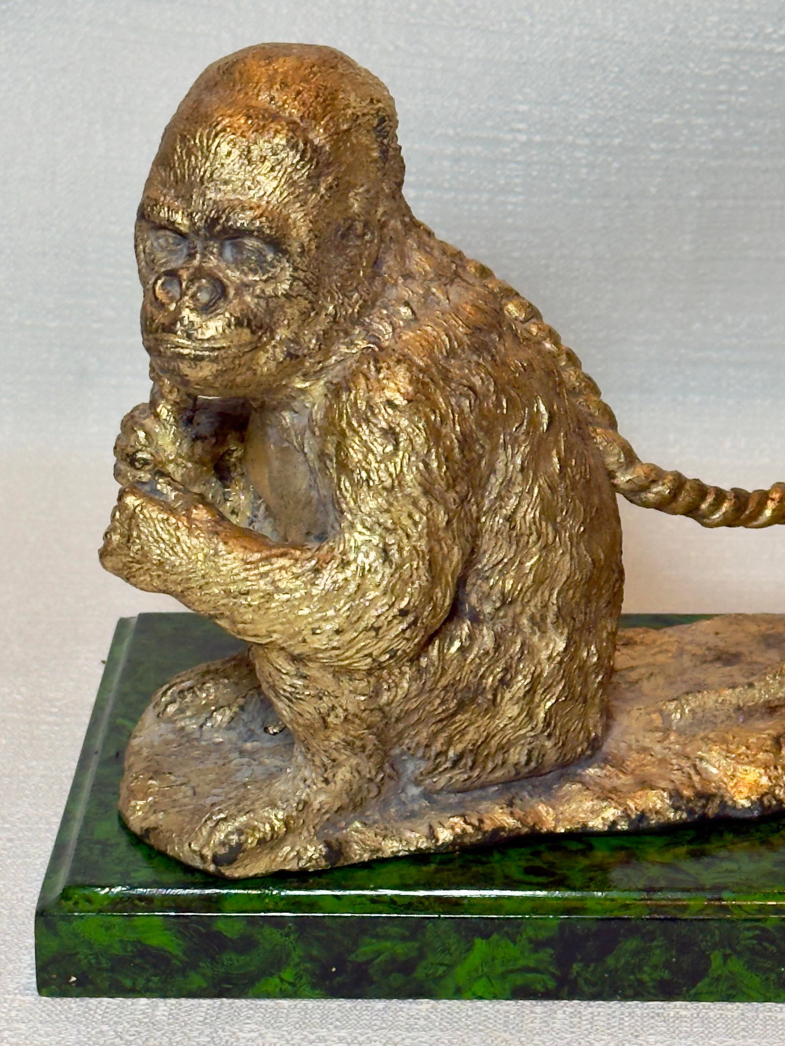Mid Century "Monkey Business" Hand Gilt Faux Malachite Paper Weight / Card Holder Newly Painted - 3