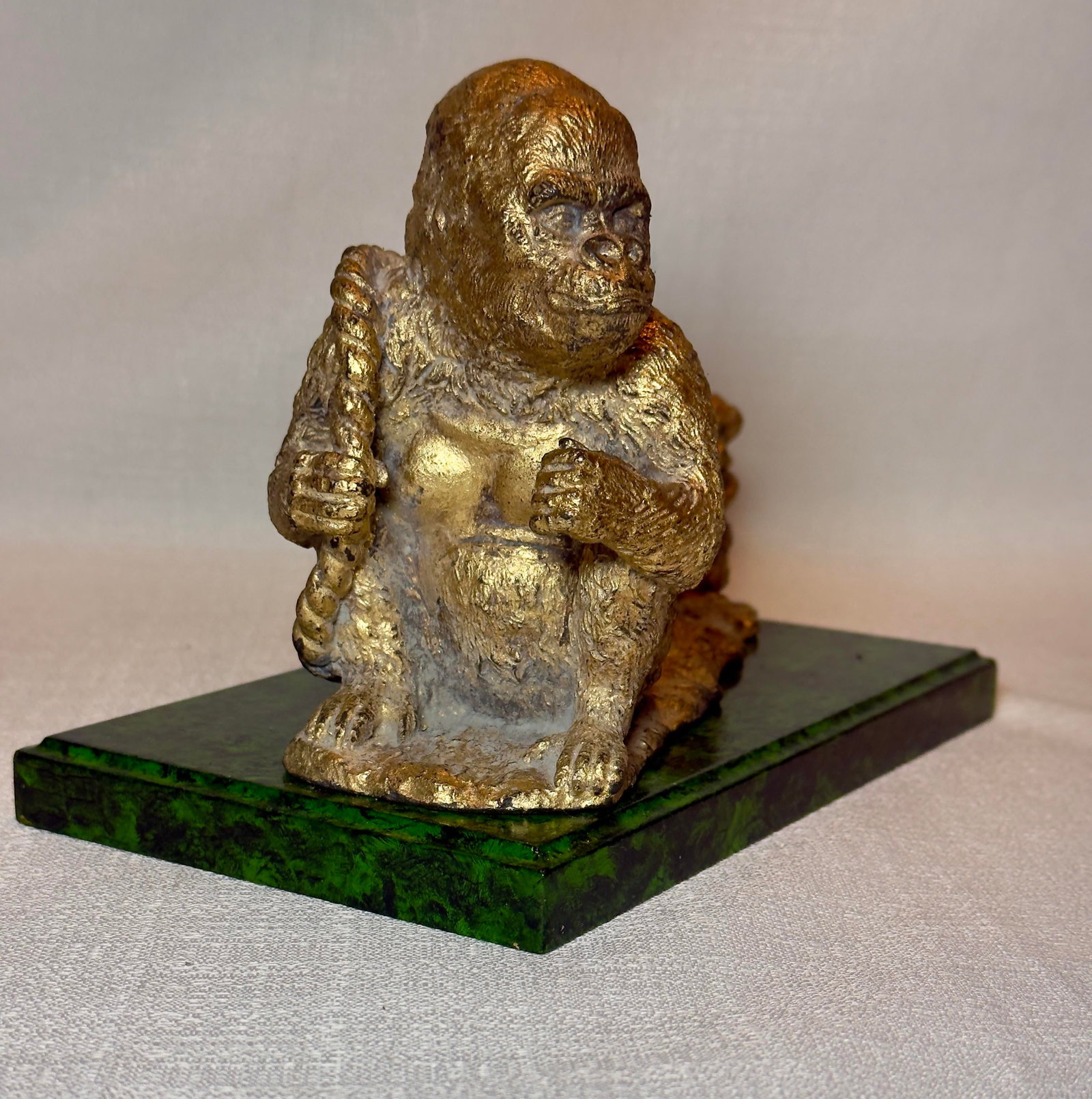 Mid Century "Monkey Business" Hand Gilt Faux Malachite Paper Weight / Card Holder Newly Painted - 5