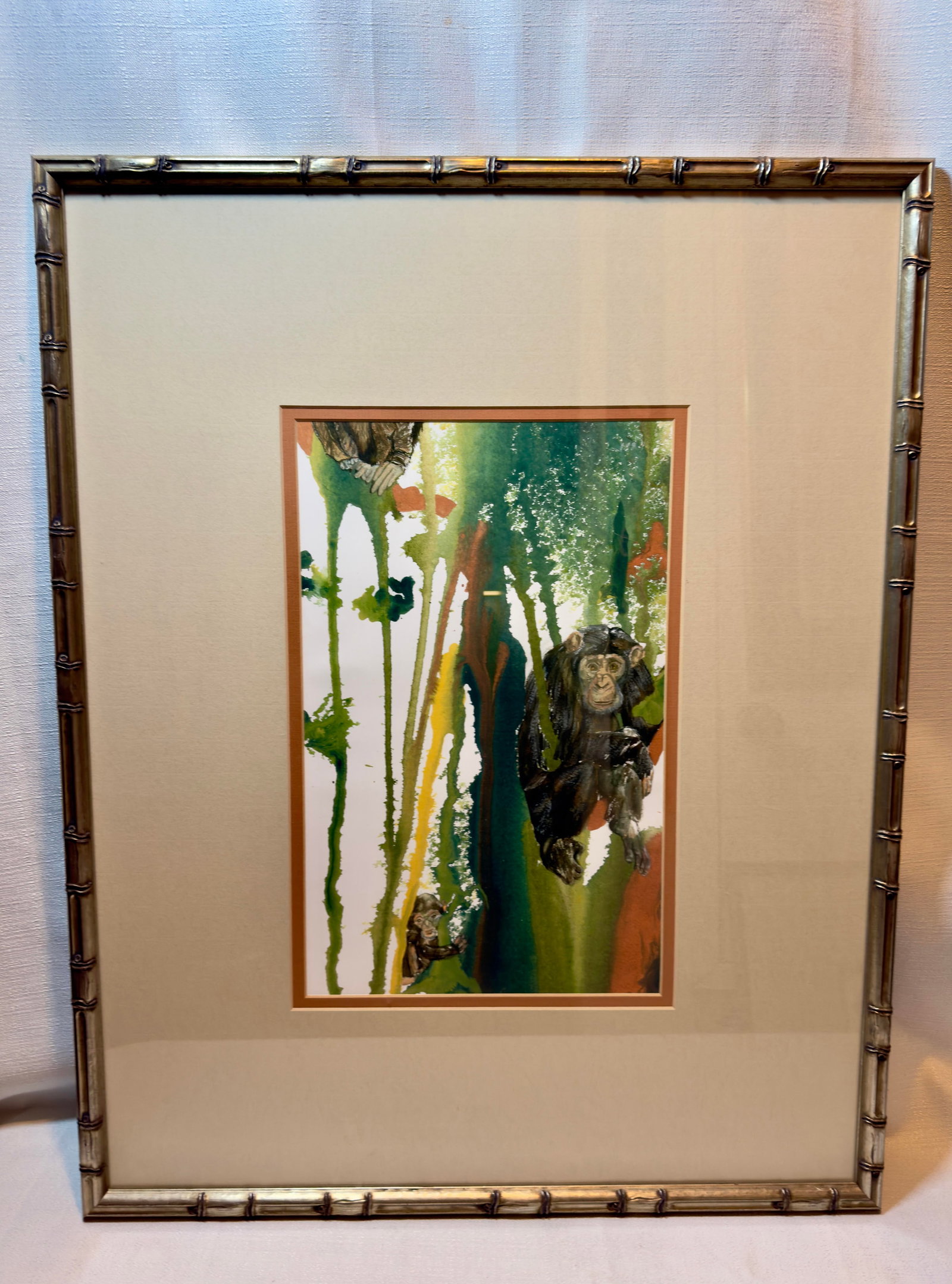 Late 20th Century Artist Signed Water Color Monkey Art -a Pair - 2