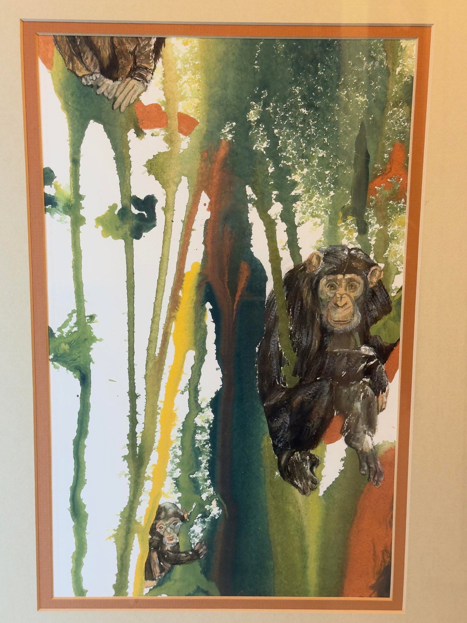 Late 20th Century Artist Signed Water Color Monkey Art -a Pair - 4
