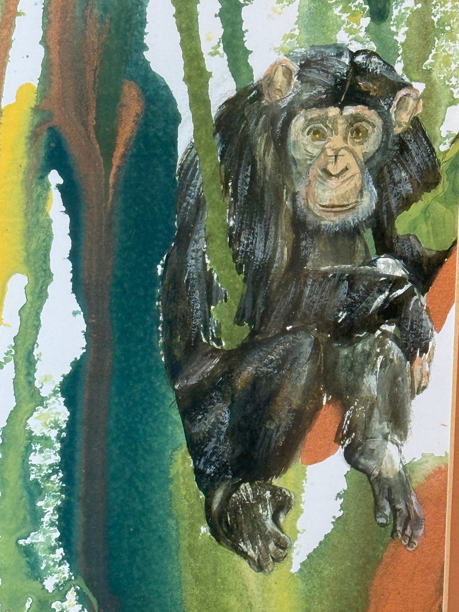 Late 20th Century Artist Signed Water Color Monkey Art -a Pair - 5
