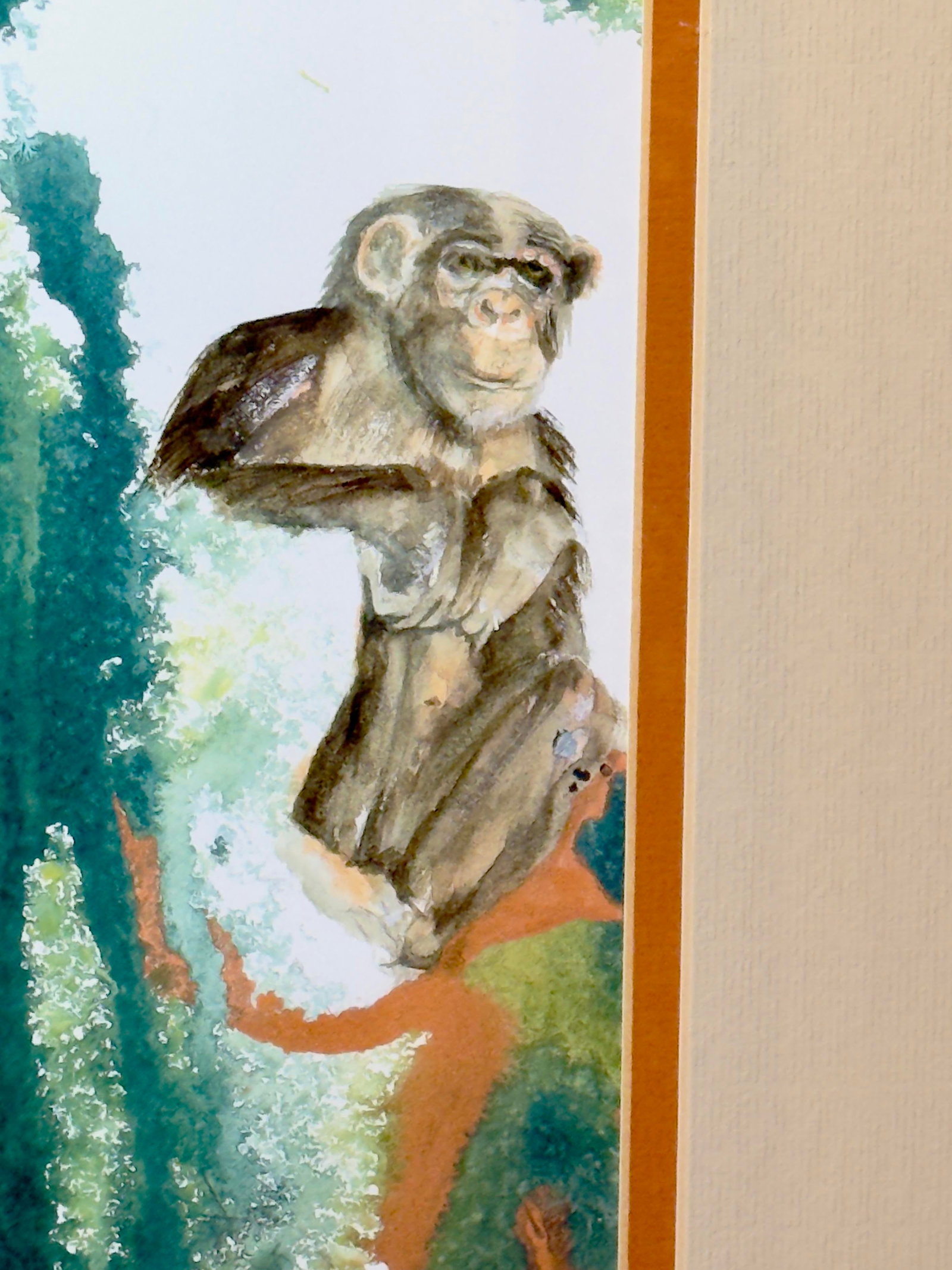 Late 20th Century Artist Signed Water Color Monkey Art -a Pair - 7