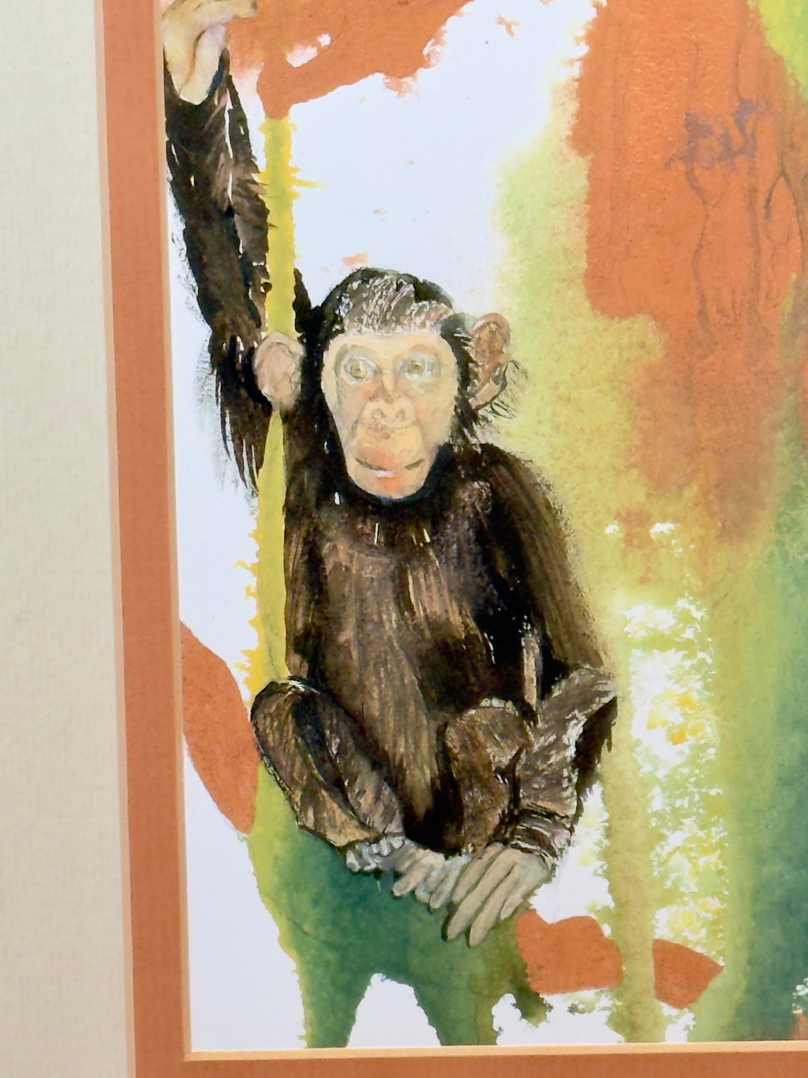 Late 20th Century Artist Signed Water Color Monkey Art -a Pair - 8