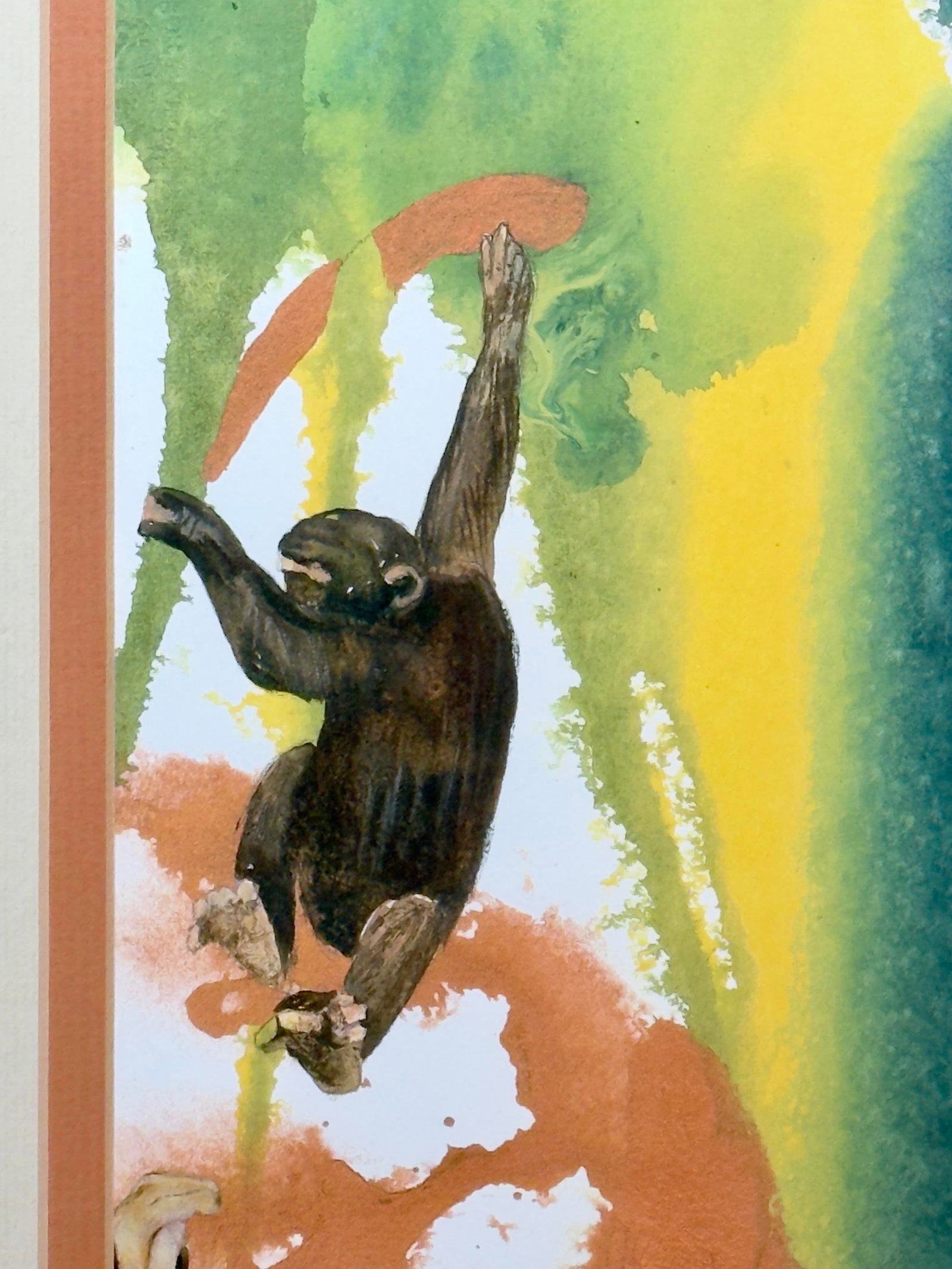 Late 20th Century Artist Signed Water Color Monkey Art -a Pair - 9