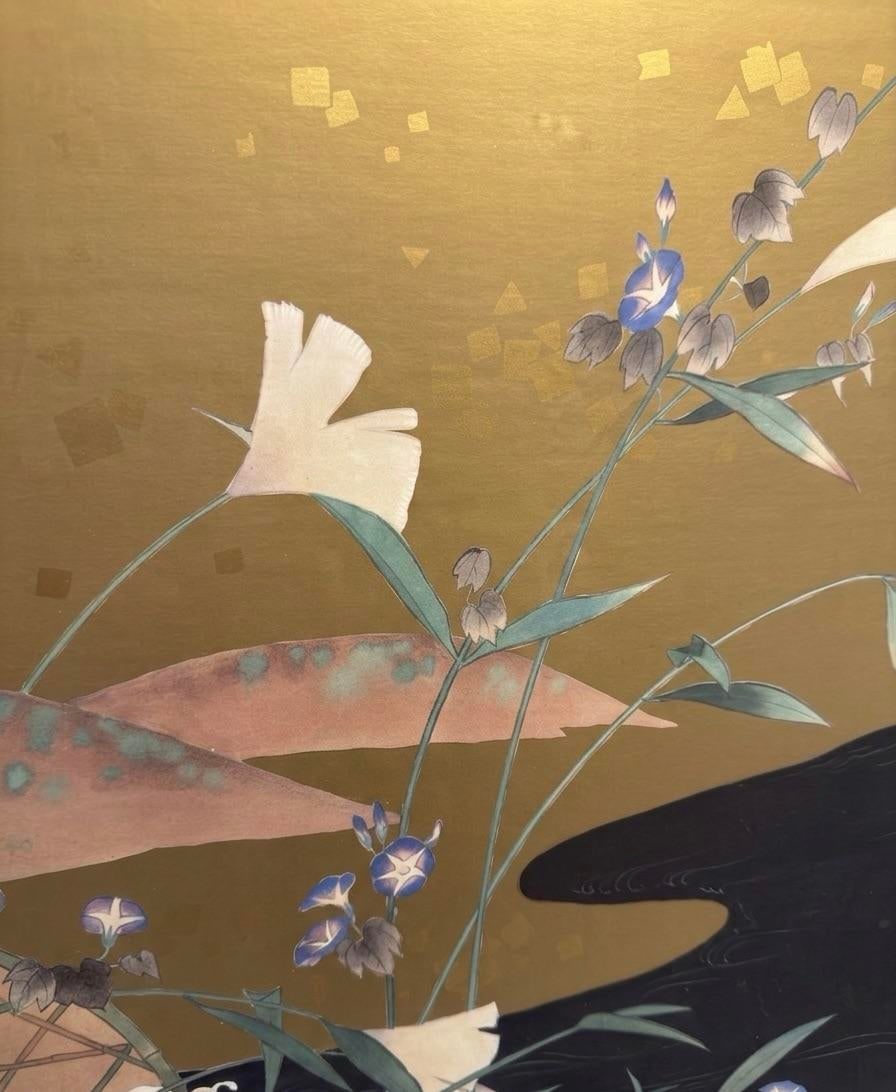 Late 20th Century Japanese Crane & Morning Glory Print by Turtle and Crane - Styled After James Mont - 5