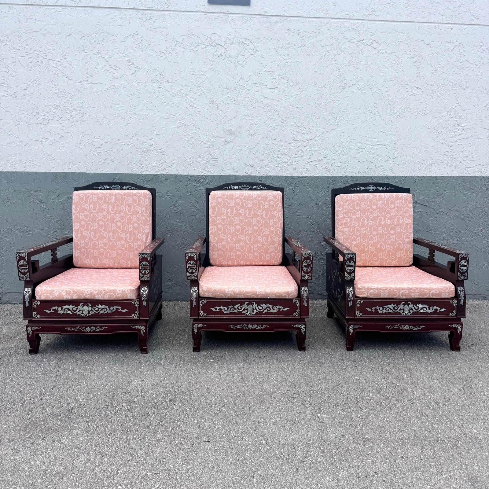Chinese Rosewood With Mother of Pearl Inlay Lounge Chairs - Set of 3 - 3