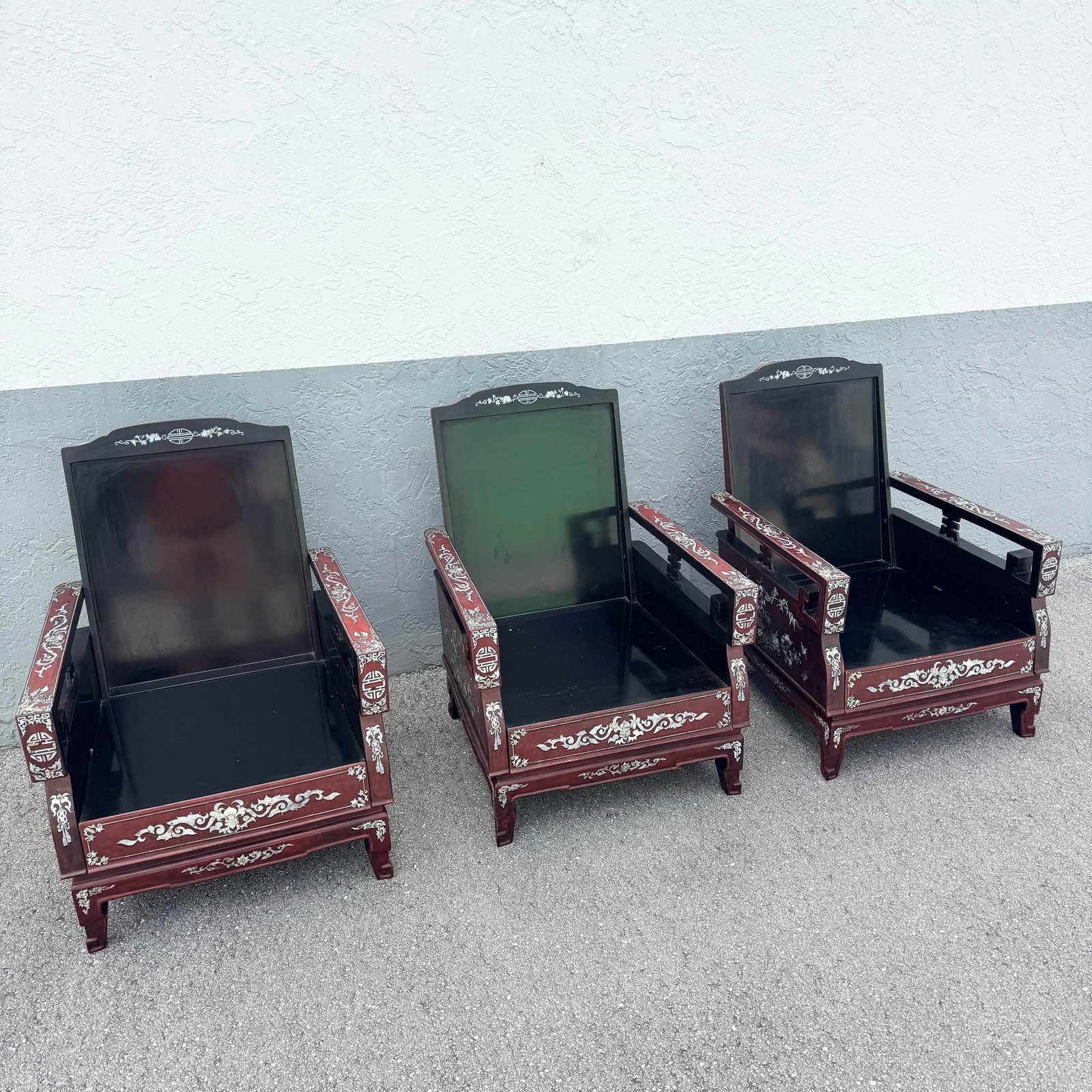 Chinese Rosewood With Mother of Pearl Inlay Lounge Chairs - Set of 3 - 4