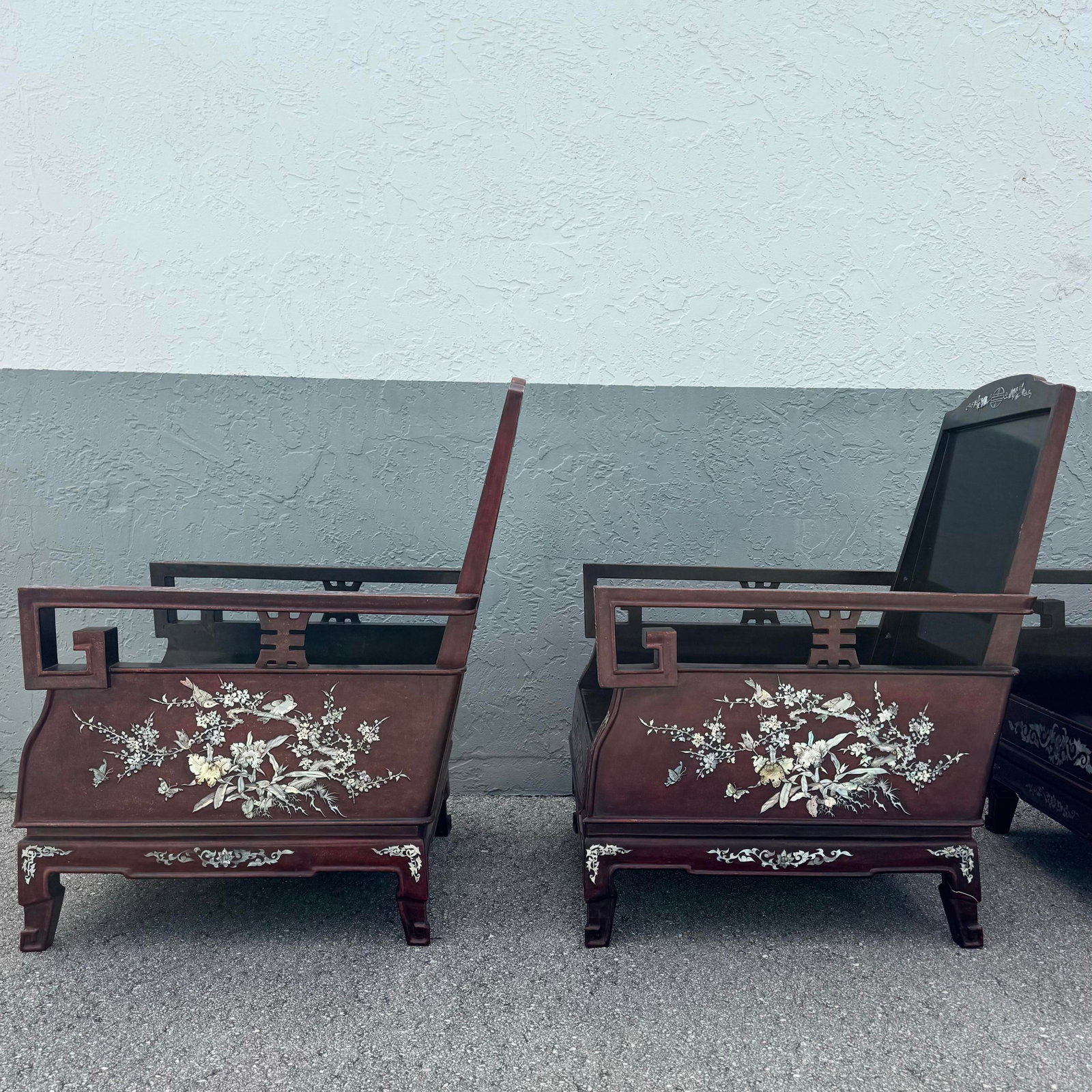 Chinese Rosewood With Mother of Pearl Inlay Lounge Chairs - Set of 3 - 5